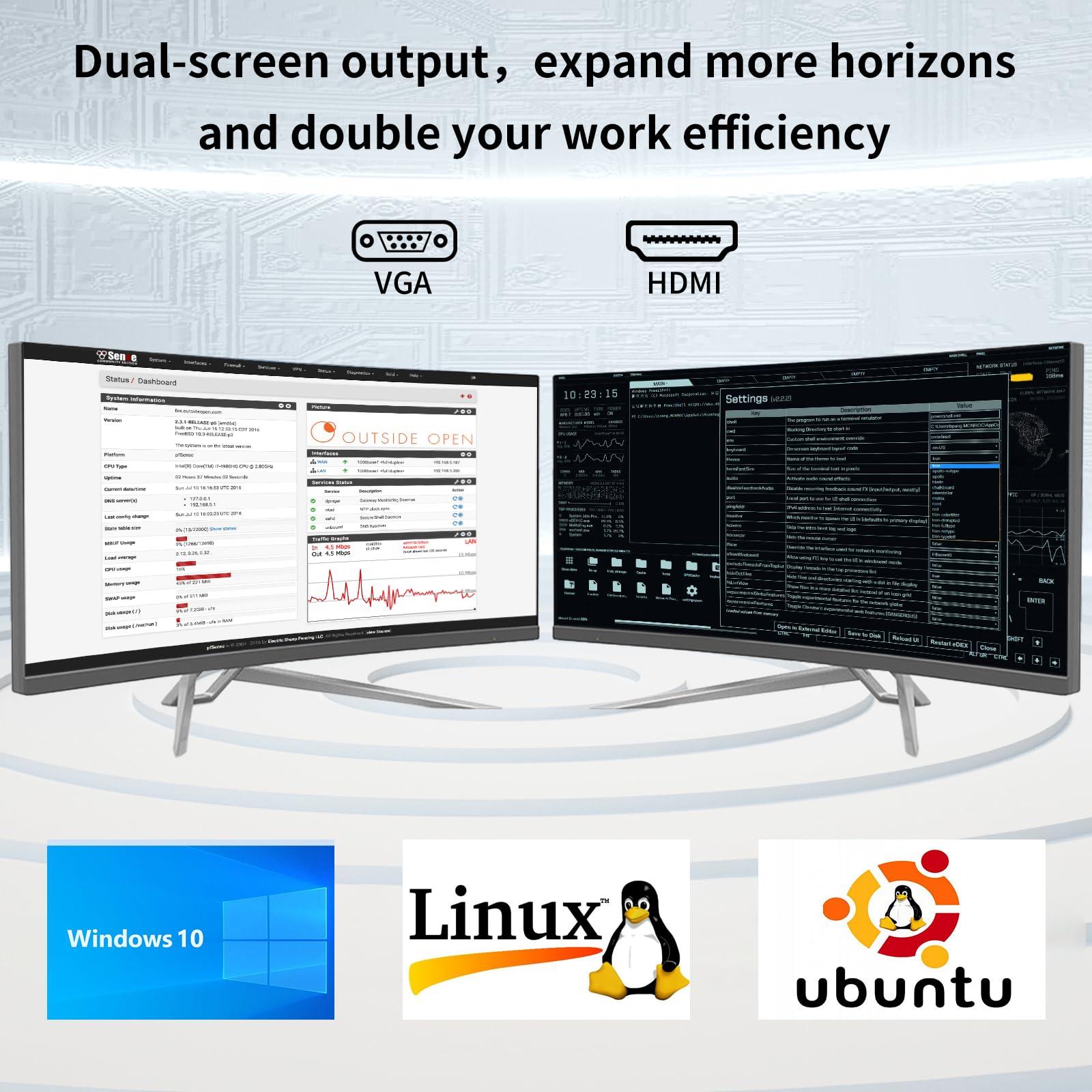 Kinupute Kinupute Fanless Industrial Mini PC, Desktop Computer Core i3-5005U 2.0GHz, Windows 10 Pro, 8G RAM, 128G SSD, 2xNICs, 2xCOM RS232, HDMI/VGA Port, WiFi, Auto Power On, Support 4G Module