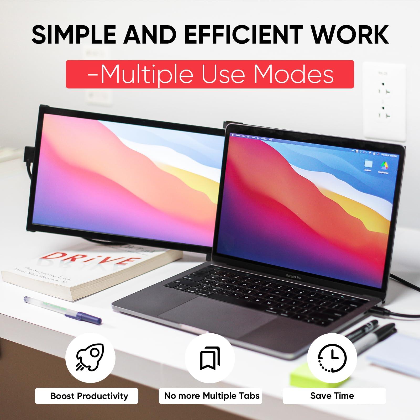 MP Portable Monitor - Mobile Pixels Duex Plus DS 13.3" FHD 1080P Laptop Monitor Extender, USBA/Type-C/HDMI Plug and Play Laptop Screen for 13"-14.5" Laptops, Windows/macOS/Android/Switch Compatible