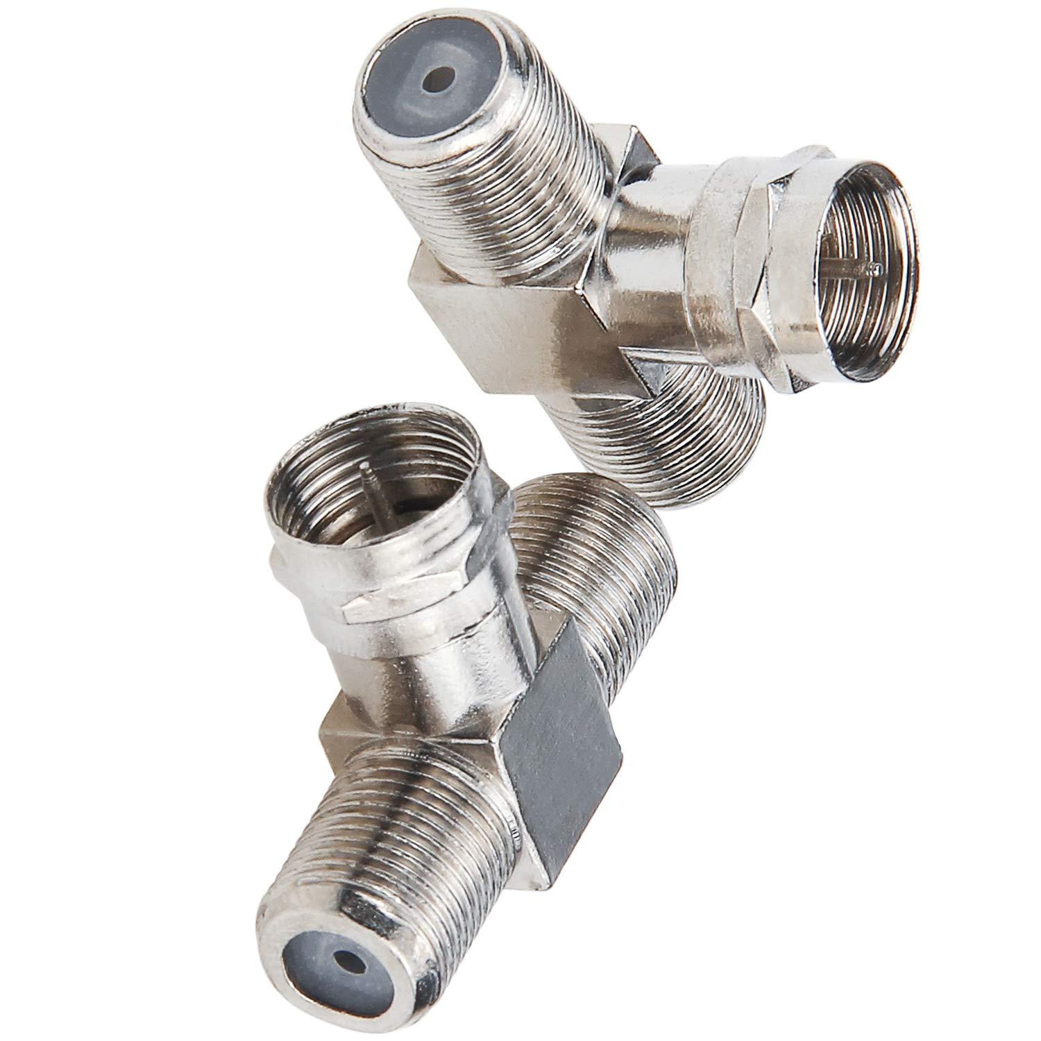 RFAdapter Coaxial Cable Splitter, TV Splitter 2 in 1 Out 2-Pack F Type RG6 Male to 2 F Female 3 Way Cable Splitter Coax T Connector Adapter for Video VCR Antenna Cable Satellite