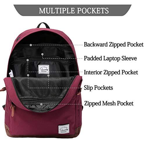 VASCHY VASCHY Unisex Classic Lightweight Water-resistant Campus School Backpack for Women Travel BackPack Burgundy Fits 15.6Inch Laptop