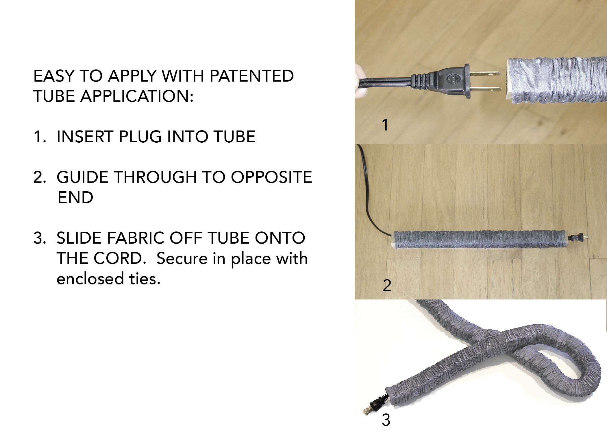 COVER EASE DECORATIVE CORD COVERS Black/Night COVEREase Cord Cover 9 ft Faux Silk Fabric Lamp Cord Cover - Cable Sleeve, Wire Cover, Cord Hider for Cable Management for Electrical Lighting Fixtures (2 Pack)