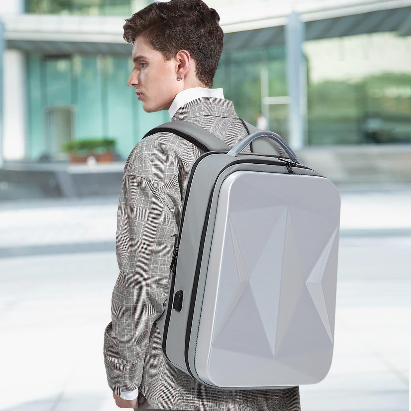 Elsegeod Elsegeod Hard Shell Business Laptop Backpacks 17 Inch Anti-Theft Waterproof Backpack with USB Port - Work Travel School Backpack for Men Women,Grey