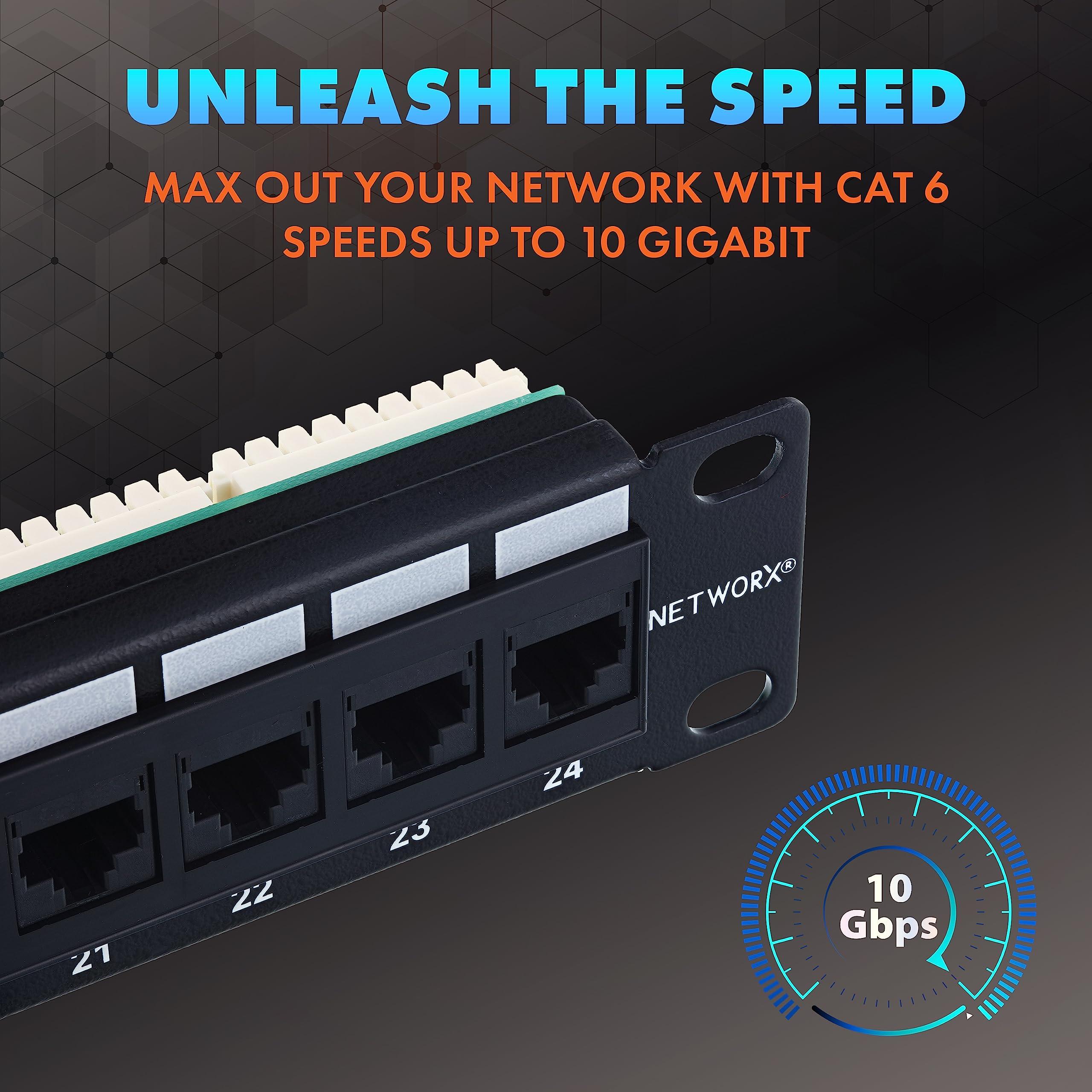Networx Networx Rackmount 1U 24 Port Network Patch Panel (19-inch Cat6 Patch Panel / RJ45 Patch Panel) for Gigabit Network Switch, 10-Gigabit CAT 6 Compatible