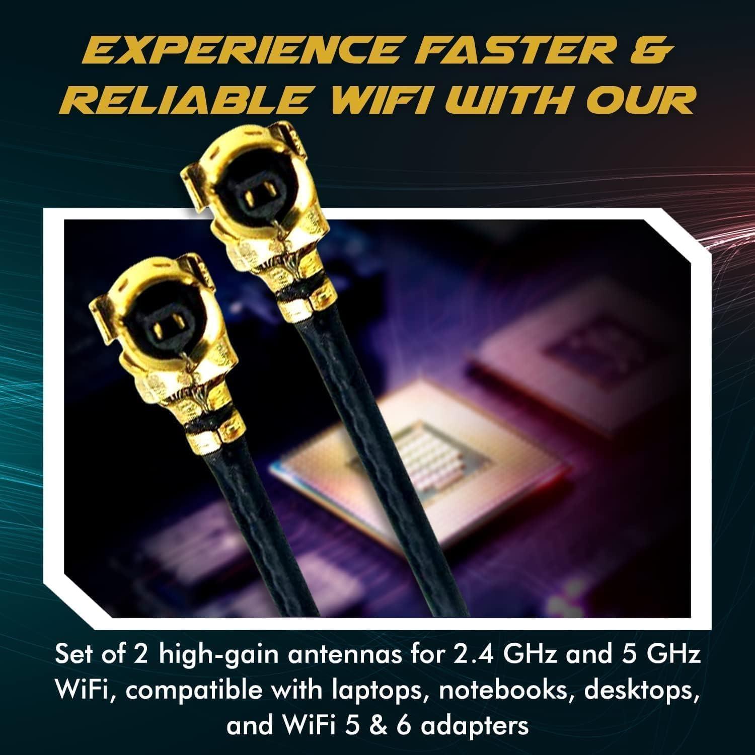 HighZer0 Electronics WiFi Antenna for PC, Laptop, Desktop & Motherboard | 2.4GHz/5GHz/6GHz | 1st Generation U.FL (Compatible with MHF1) Connectors on Mini PCIe Wi-Fi Cards | 2-Pack 30cm (12in)