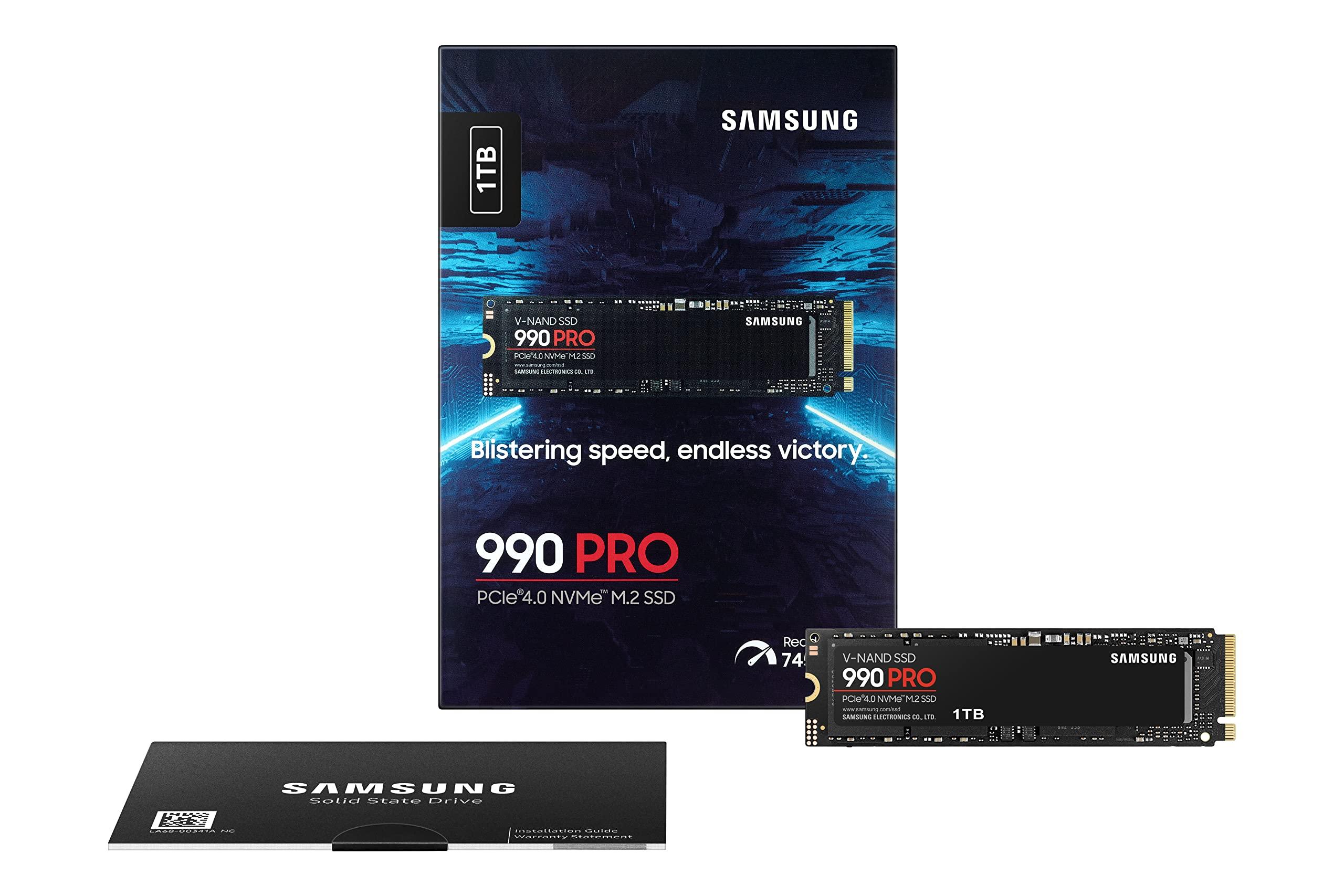 SAMSUNG Samsung 990 PRO 1TB PCIe 4.0 (up to 7450 MB/s) NVMe M.2 (2280) Internal Solid State Drive (SSD) (MZ-V9P1T0BW)