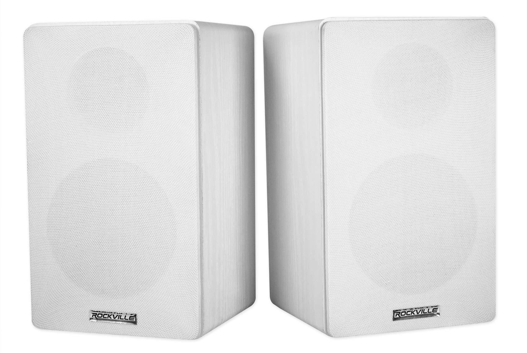 Rockville Rockville Bundle: (2) RockShelf 54W 360w White 5.25\" Home Theater Bookshelf Speakers Bundle with (2) RS21W 21 inch Steel Bookshelf Speaker/Studio Monitor Stands (4 Items)