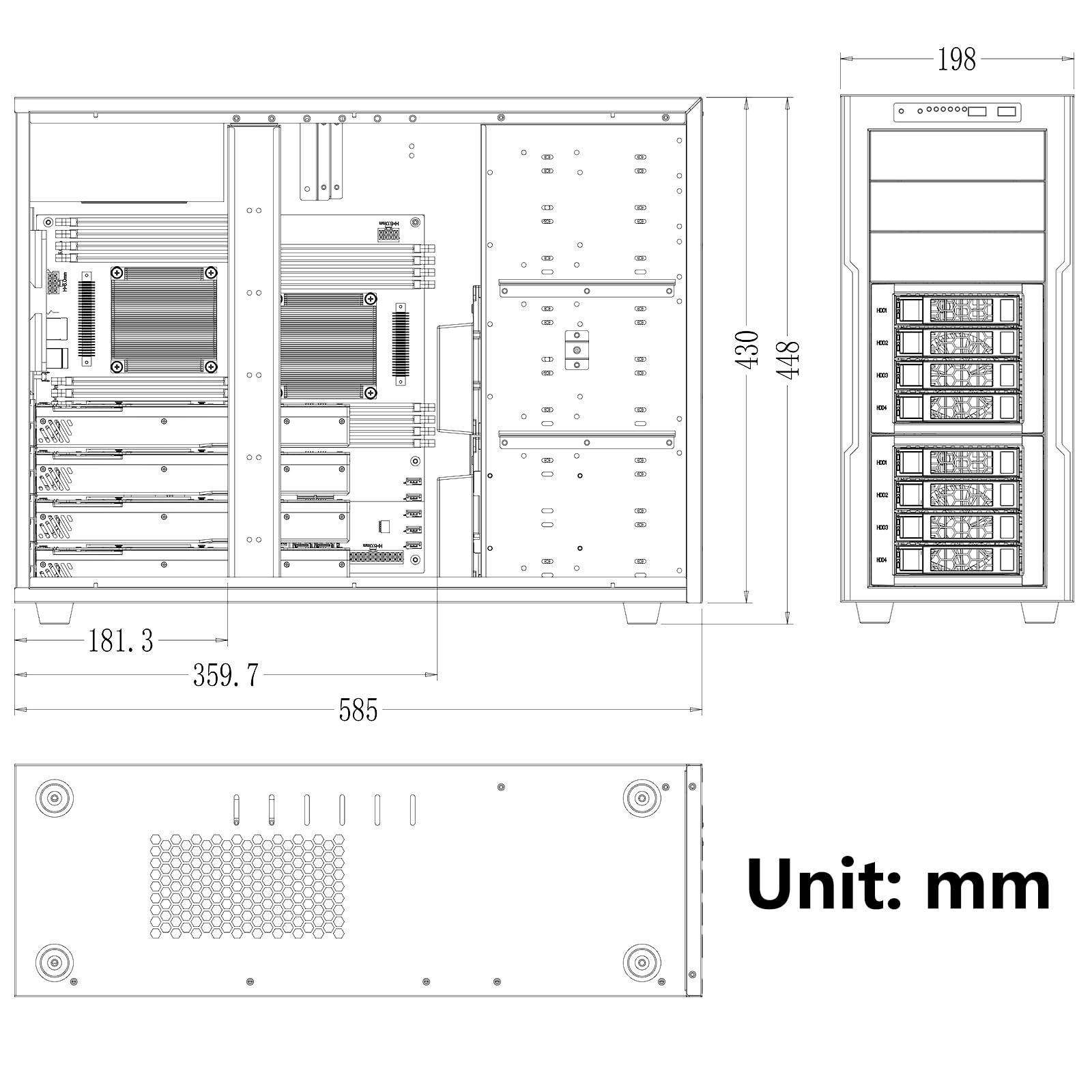 DirectNine Basics DirectNine Basics ZhenLoong 8 bay hot-swap hard drive full tower NAS computer case ITX MATX ATX EATX server GPU Graphic workstation chassis with SATA3.0 backplane, Loong1
