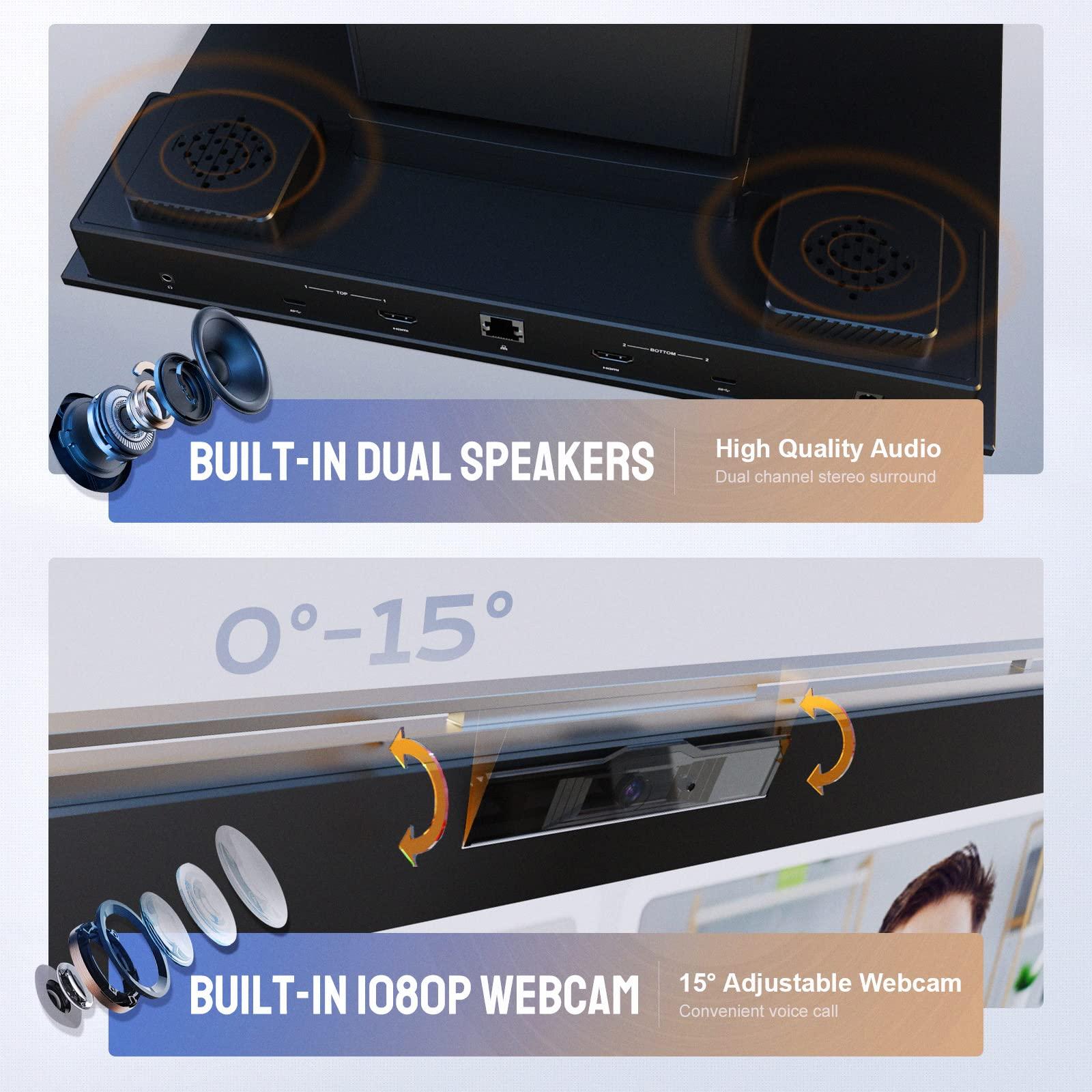 Duex Mobile Pixels Geminos Dual 24" FHD Stacked Desktop Monitors with 1080P Webcam&Speakers, 100W USB-C Charging, All-inclusive HDMI/USB A/USB C Infinitely Adjustable Computer Monitor (2 Monitors)