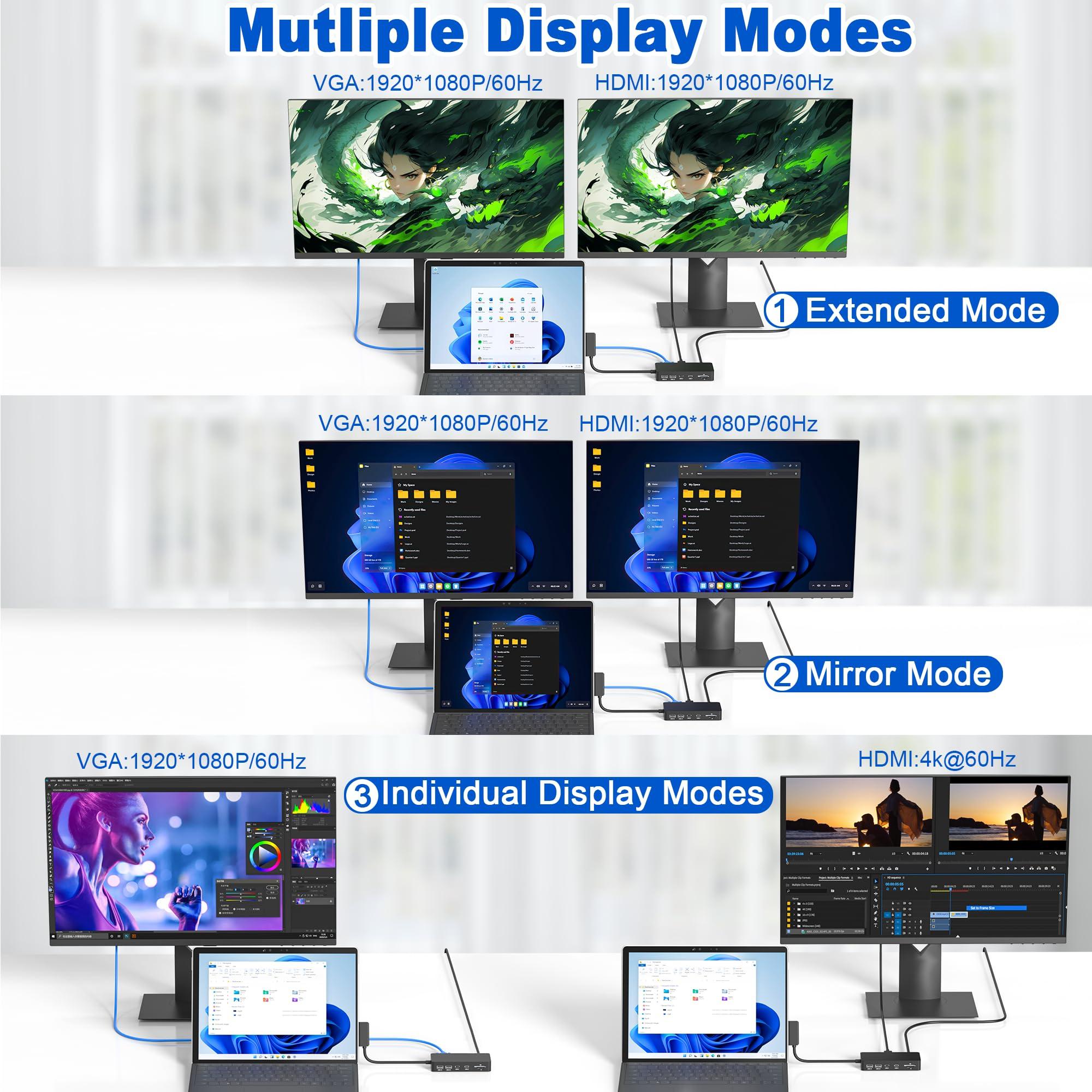 Rytaki New Microsoft Surface Dock Triple Display Dual 4K@60Hz HDMI+VGA, 11 in 1 Surface Docking Station for Surface Pro 10/9/X/8/7/6/5/4/3, Surface Laptop 6/5/4/3/2/1, Surface Laptop Go 3/2/1, Surface Book