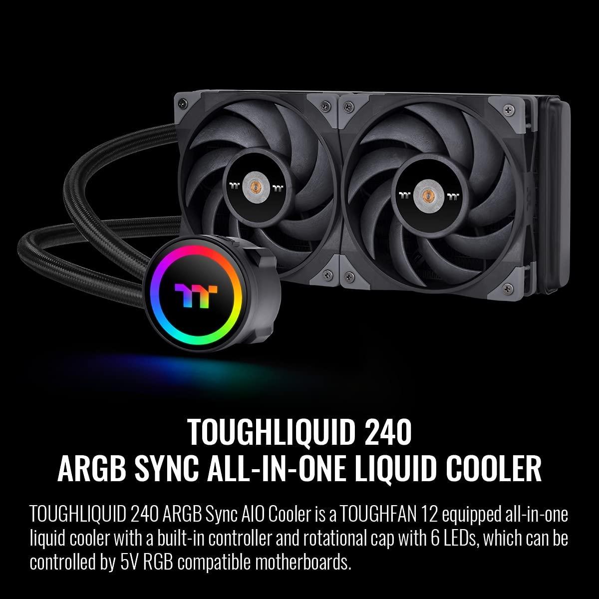 Thermaltake Thermaltake TOUGHLIQUID 240 ARGB Motherboard Sync All-in-One Liquid CPU Cooler, AMD (AM5/AM4) / Intel (LGA 1700/1200), 240mm High Efficiency Radiator CL-W319-PL12BL-B