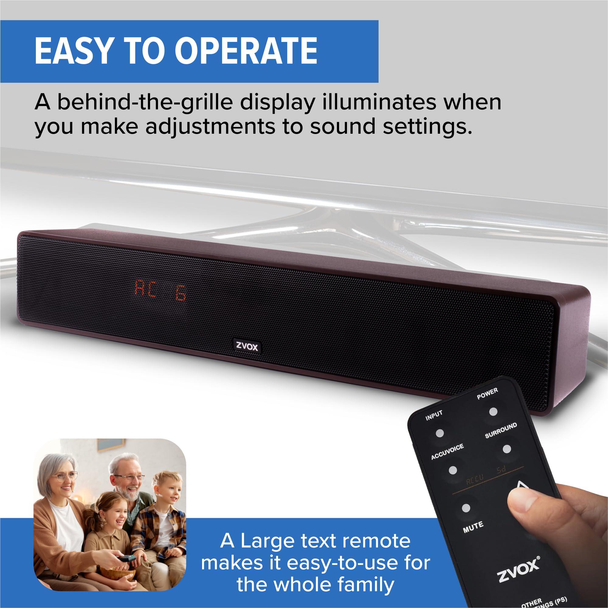 ZVOX ZVOX AccuVoice AV157 Dialogue Clarifying Soundbar - Patented Hearing Technology with Voice Boost, Ultimate Low-Profile TV Speakers Soundbar, Perfect for Home Theater and Smart TV - Espresso