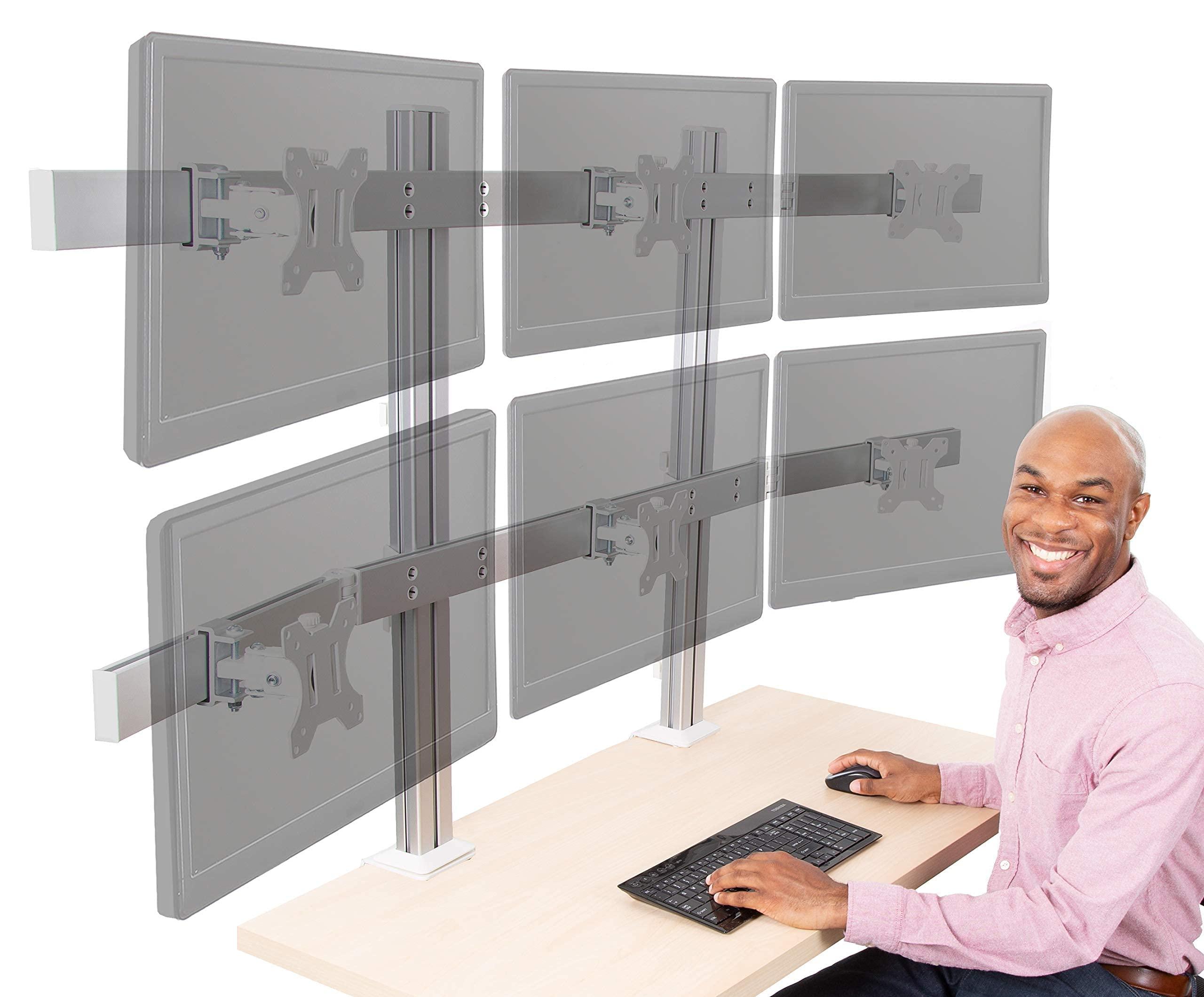 Stand Steady Stand Steady 6 Monitor Mount Desk Setup - Heavy-Duty Height Adjustable Monitor Stand, Swivel Arm with Clamp-On Base, 6 Screen VESA Mount Fits Most LCD/LED Monitors 17-32 in. (Silver, 6 Mounts)