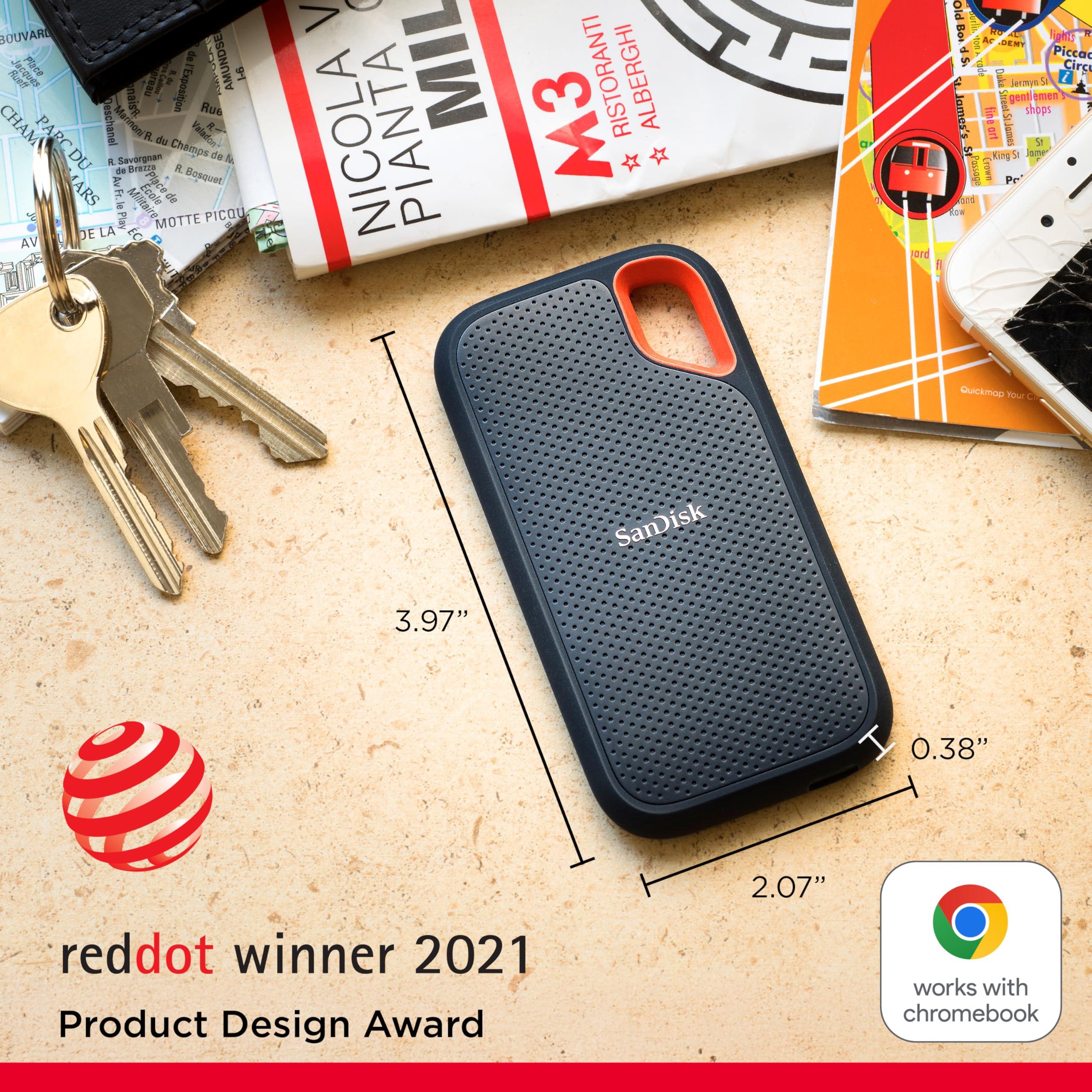 SanDisk SanDisk 1TB Extreme Portable SSD - Up to 1050MB/s, USB-C, USB 3.2 Gen 2, IP65 Water and Dust Resistance, Updated Firmware - External Solid State Drive - SDSSDE61-1T00-G25