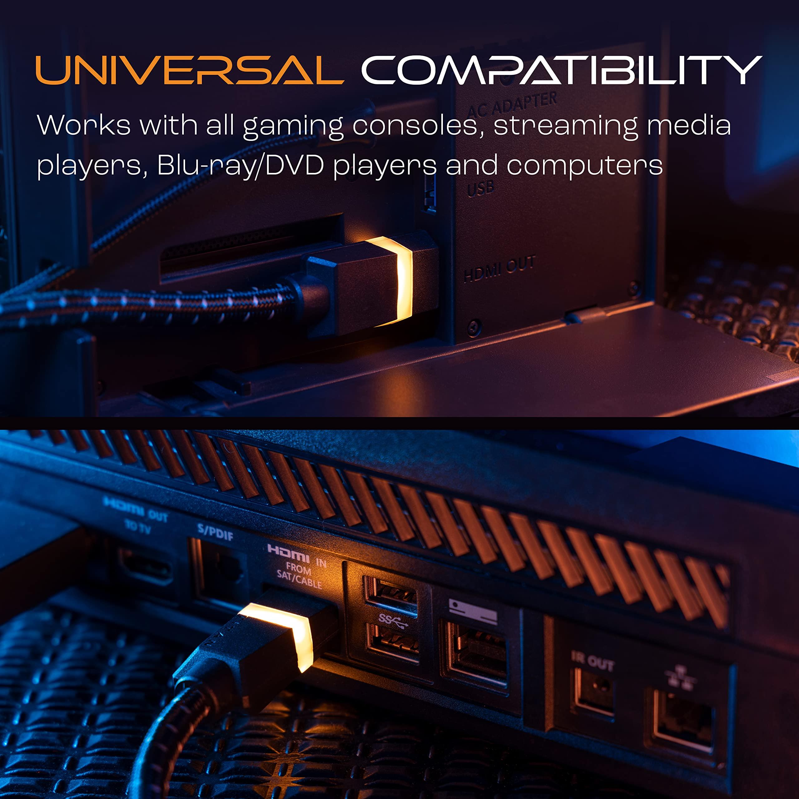 TITAN TITAN 8K HDMI 2.1 Cable, 3 ft Braided Cord, Amber LED Light Strip, Ultra High-Speed Cable with HDR, VRR & QMS, 48 GBPS, Black, 60864