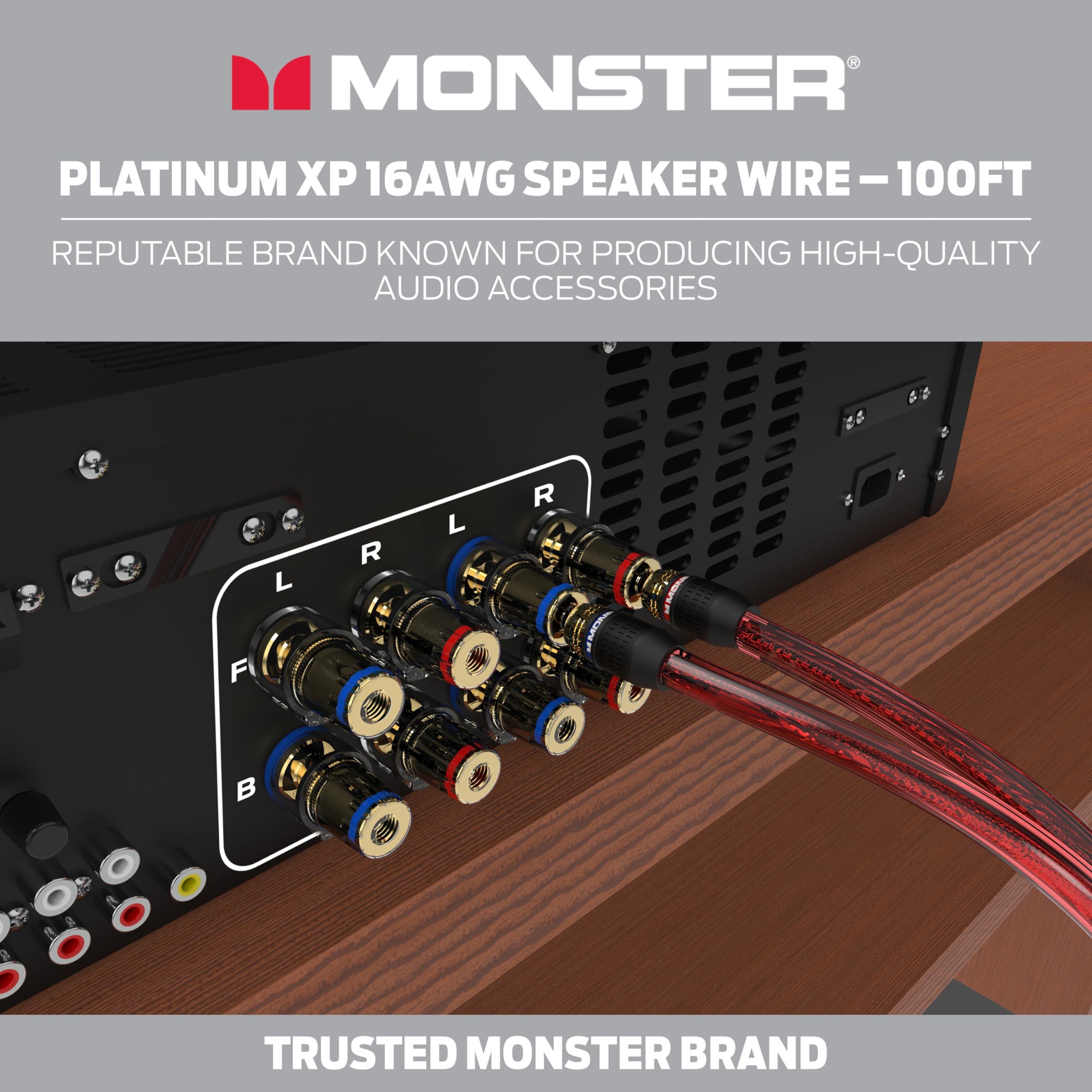 Monster Monster 16 AWG Speaker Wire: Advanced Performance XP Speaker Cable 100 FT Spool with Oxygen Free Copper (OFC) Audio Wire Construction - Easy to Strip & Install Speaker Cables