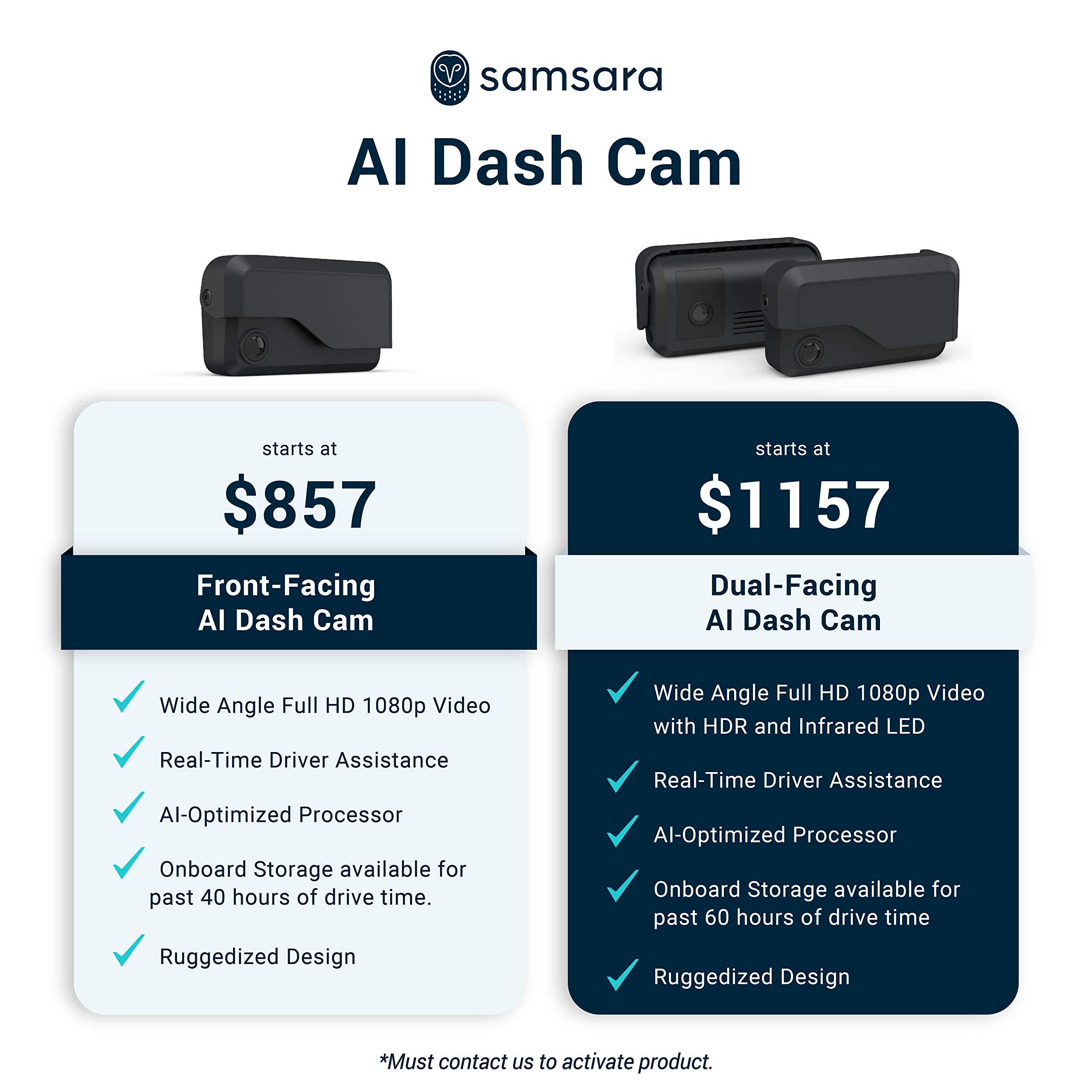 Samsara Samsara CM31 Front-Facing AI Dash Cam with VG34 Cellular Vehicle IoT Gateway and 3-Year License | 121 Semi-Wide Angle , HDR, Motion Detection, Nighttime, Loop Recording