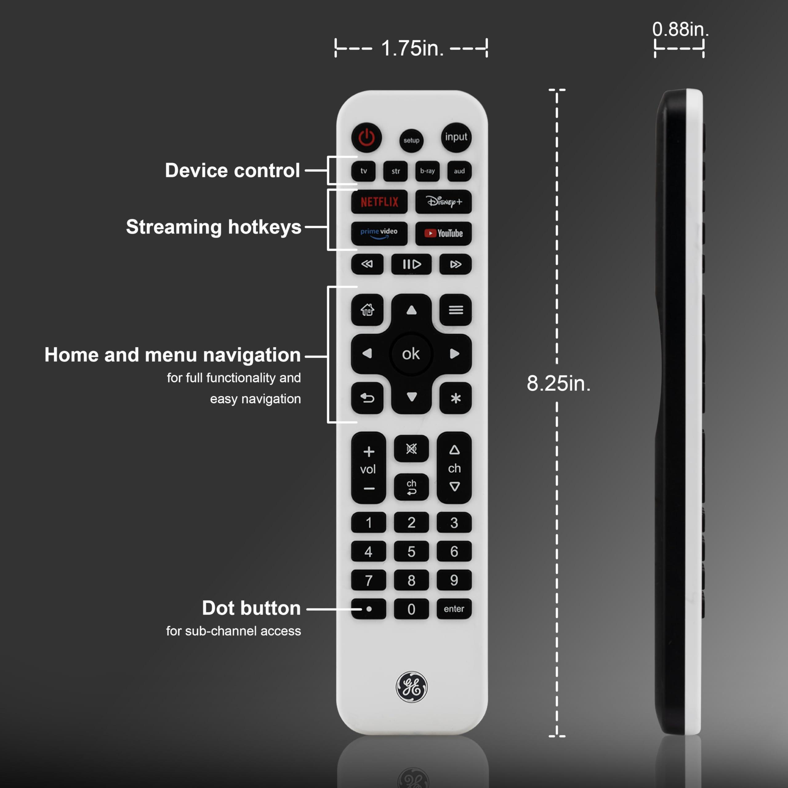GE GE Rechargeable TV Remote Control, Universal Remote Control, Backlit Buttons, Samsung TV Remote Control Replacement for Smart TVs, Apple TV, Sony, Roku Replacement Remote, LG TV, 4-Device, 80984