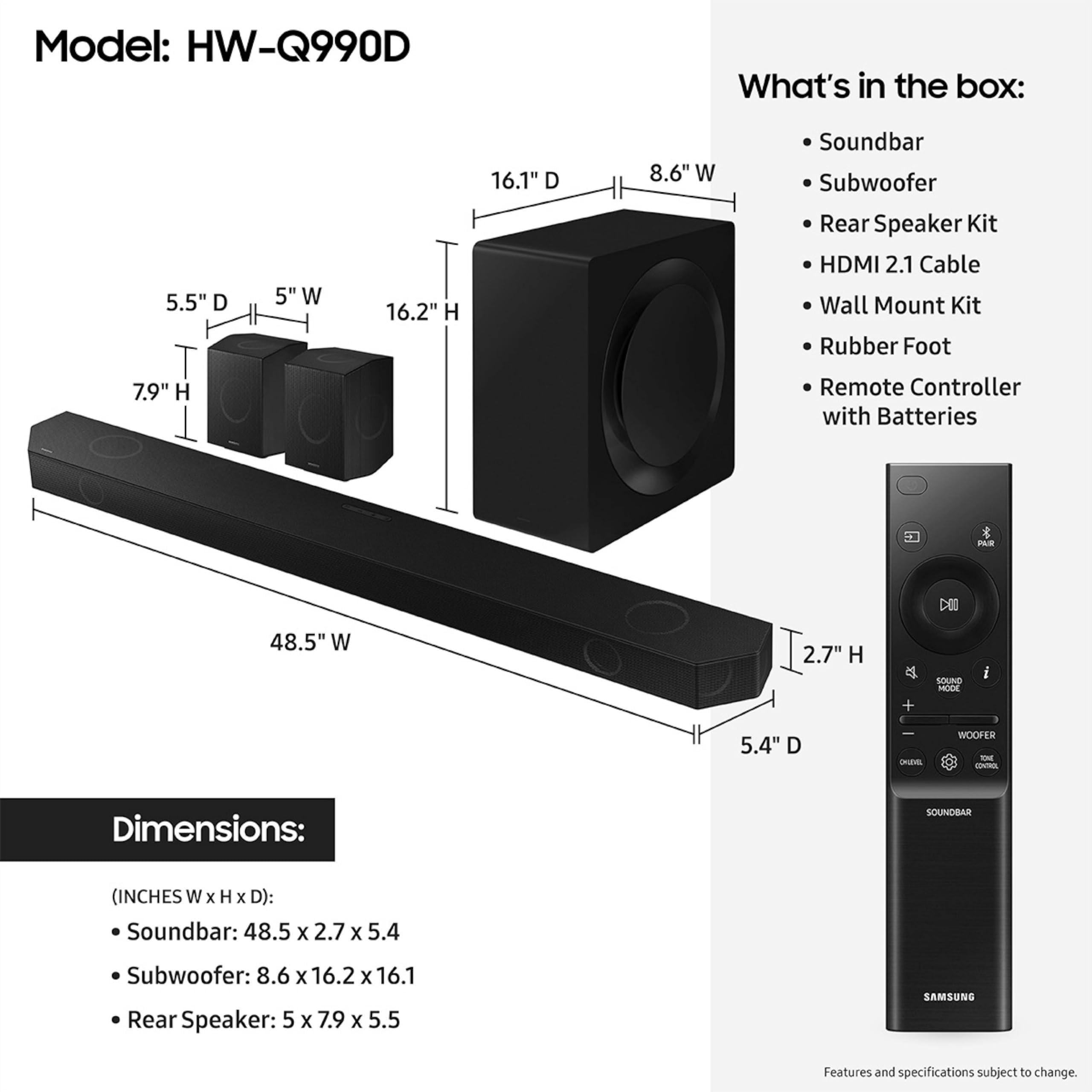 SAMSUNG SAMSUNG Q990D 11.1.4ch Soundbar, HW-Q990D/ZA Bundle with AppleTV 4K 64GB