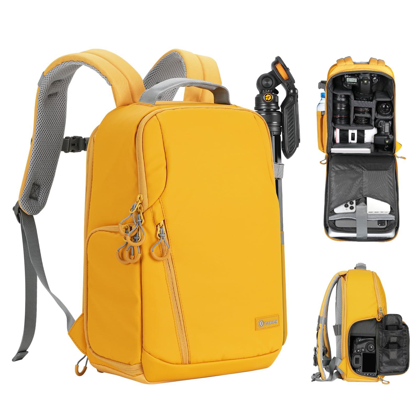 TARION TARION Camera Backpack Waterproof Bag - DSLR Camera Bag with 14in Laptop Compartment Rain Cover, Professional Travel Photography Backpack for Photographers, SLR, Camera Lens, TR-L, Yellow