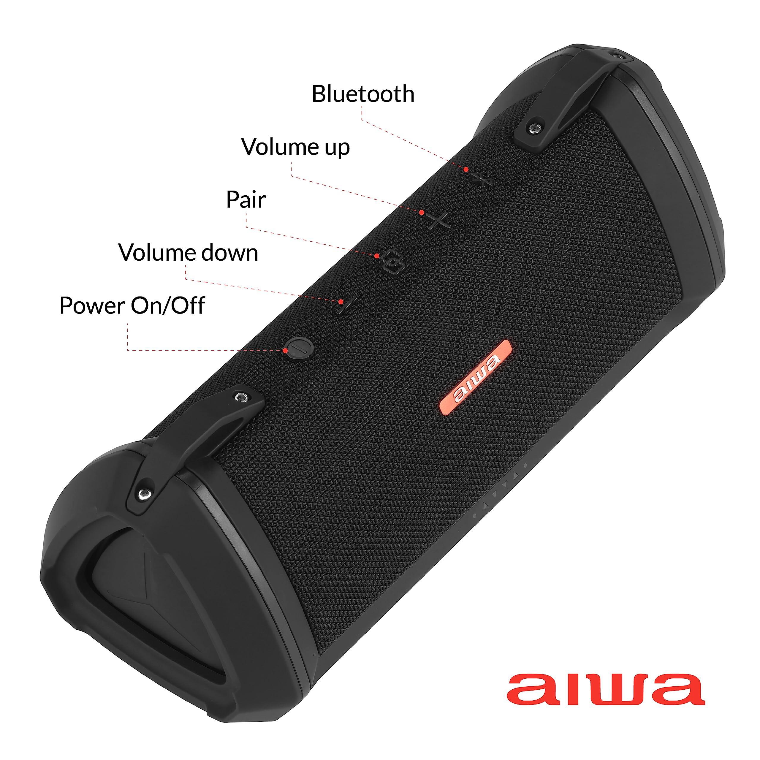 Aiwa Aiwa Exos-3 Waterproof Bluetooth Speaker, 60W Peak Power, 20-Hour Playtime, Stereo Sound, USB-C Charging, IPX7 Waterproof, Wireless Pairing, Perfect for Outdoor Adventures