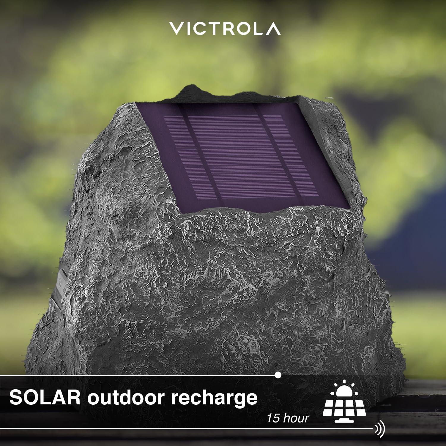 Victrola Victrola The Solar Rock Speakers Pair, 14 Hours Playtime, IPX4 Rechargeable Solar Outdoor Bluetooth Speakers for Garden, Patio, Built for All Seasons, Wireless Music Streaming, Sand