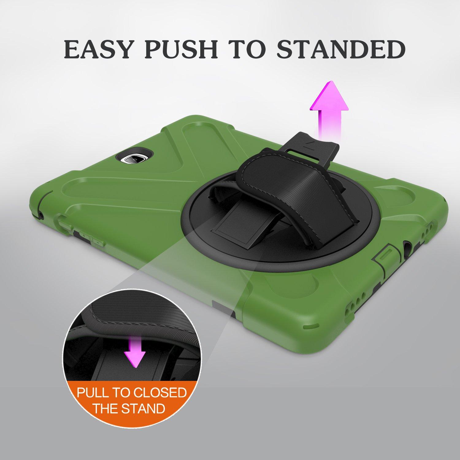 Zi_Hang Galaxy Tab A 9.7 Case, Heavy Duty Stand Shockproof Protective Case Cover for Samsung Galaxy Tab A 9.7 T550 T555 with Built-in Stand and a Hand Grip (Dark Green)