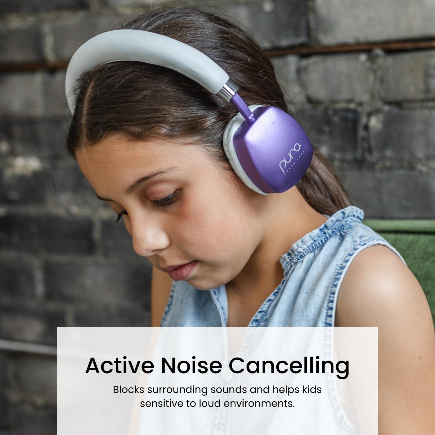 Puro Sound Labs Puro Sound Labs PuroQuiet Plus Volume Limited On-Ear Active Noise Cancelling Bluetooth HeadphonesLightweight Headphones for Kids with Built-in MicrophoneSafer Sound Studio-Grade Quality (Purple)