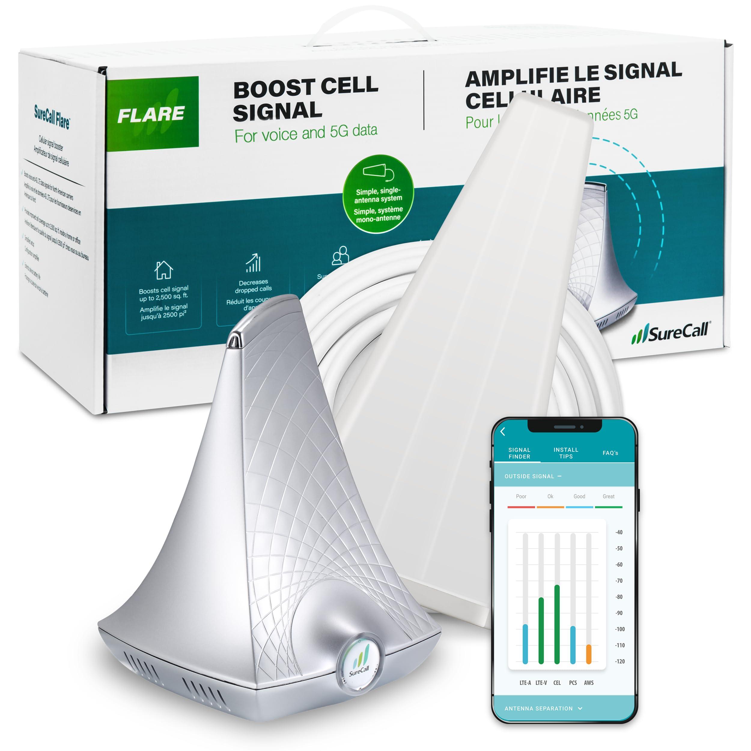 SureCall SureCall Flare 3.0 Cell Phone Signal Booster for Home & Office up to 3500 sq ft, Boosts 5G/4G LTE, Yagi Outdoor Antenna, Multi-User, Verizon AT&T Sprint T-Mobile, FCC Approved, USA Company