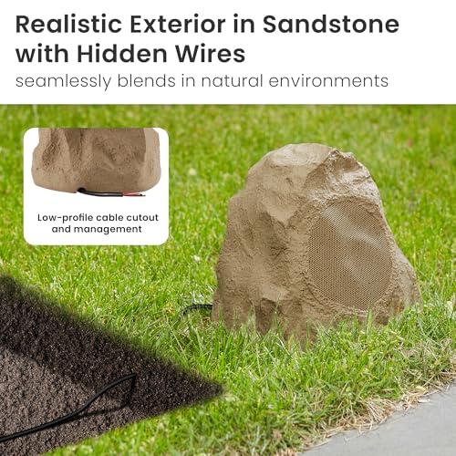 Theater Solutions 8R4S Outdoor Sandstone Rock 8 Speaker Set for Yard Patio Pool Spa