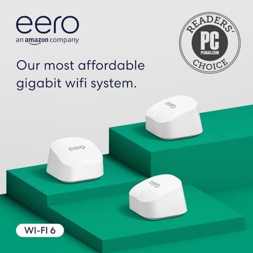 eero Amazon eero 6+ mesh wifi system - Supports internet plans up to a Gigabit, Coverage up to 4,500 sq. ft., Connect 75+ devices, 3-pack