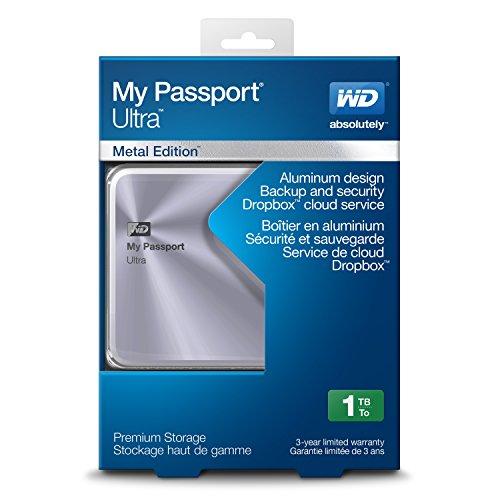 Western Digital WD 1TB Silver My Passport Ultra Metal Edition Portable External Hard Drive - USB 3.0 - WDBTYH0010BSL-NESN