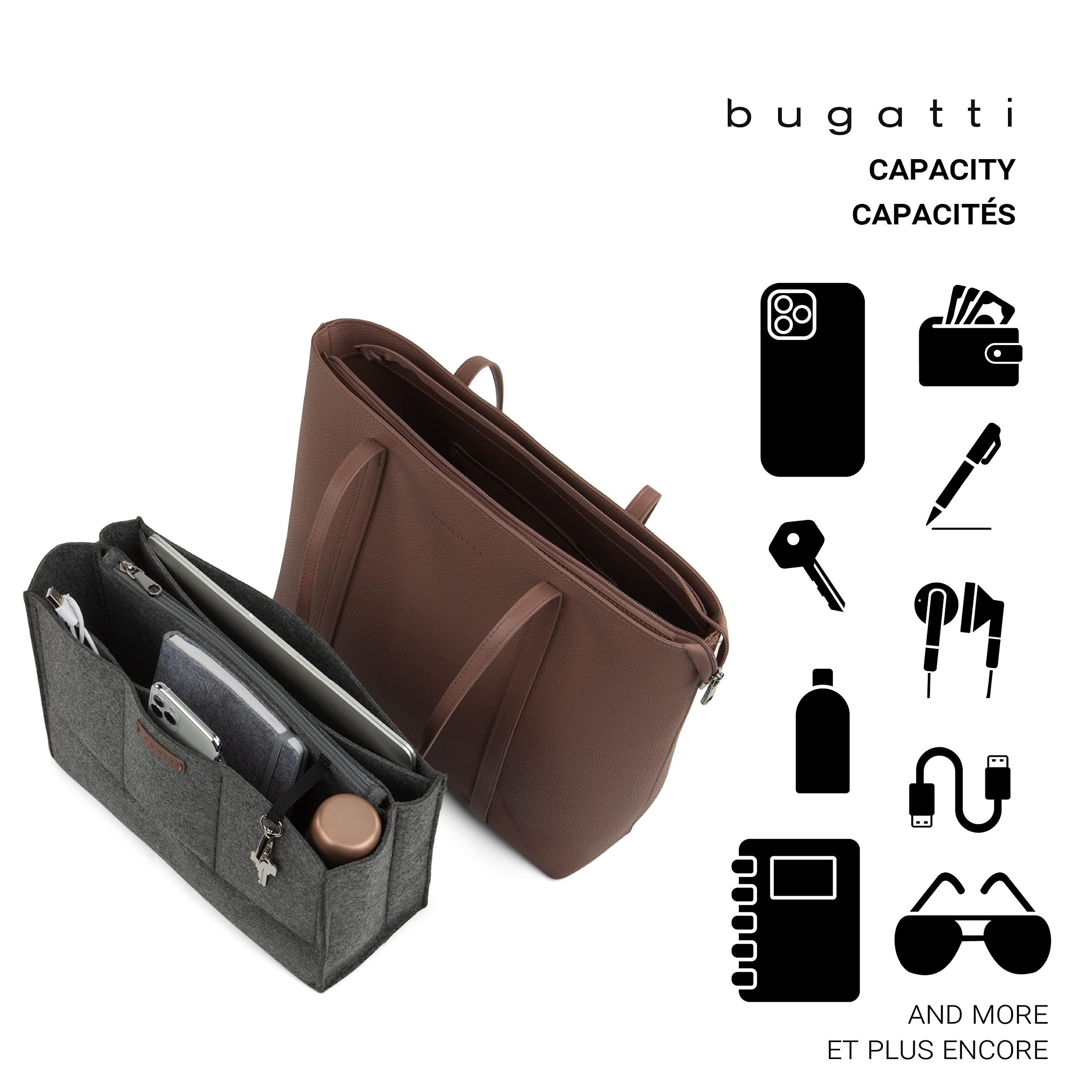 Bugatti Bugatti Pure Collection Tote Bag for Women, Girls, and Teens, Vegan Leather Purse with Removable Laptop Sleeve For Work, School, or Travel, Fits Tablets, Phone, Wallet and More, Pink