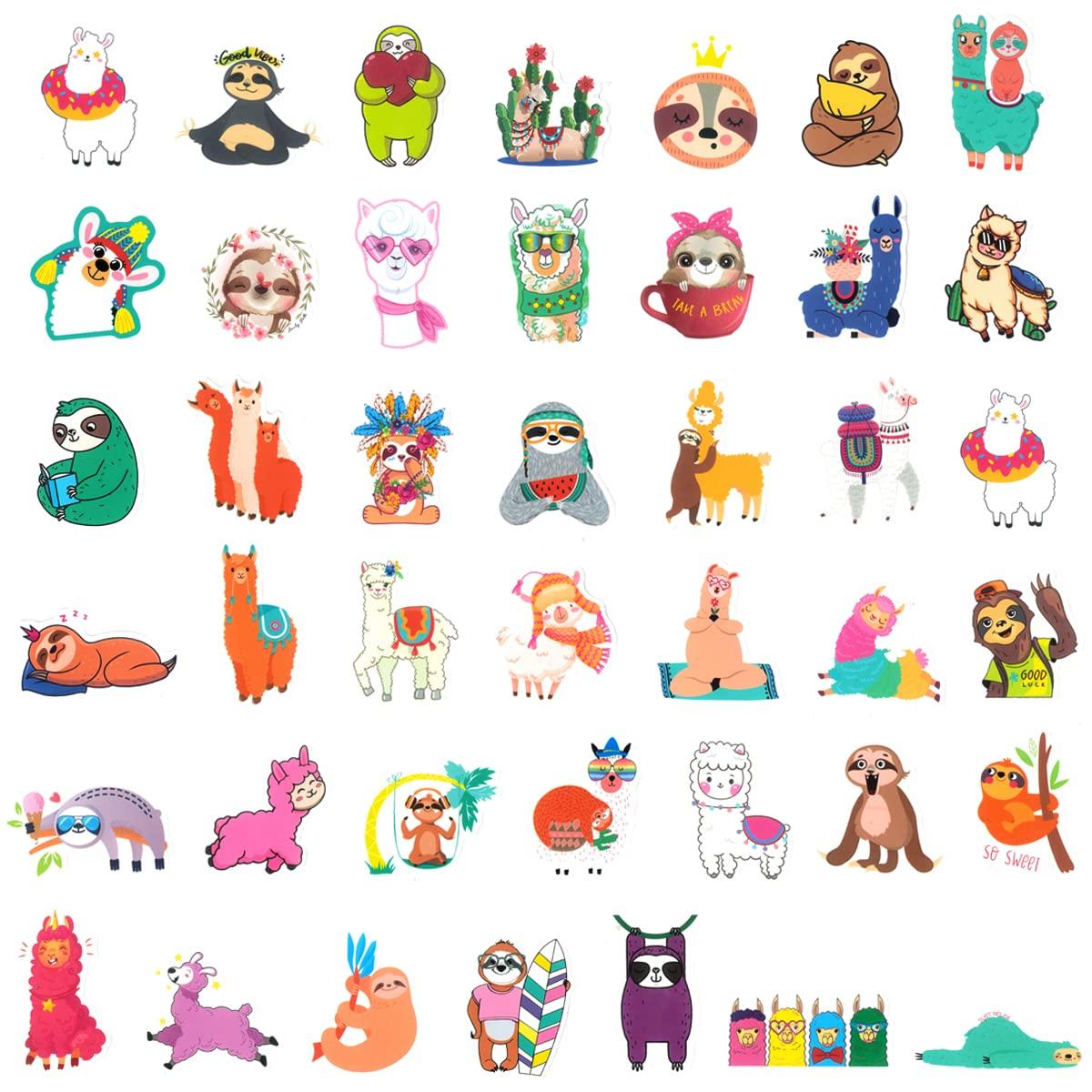 allydrew allydrew Waterproof Vinyl Stickers for Water Bottles, Laptop, Phones, Skateboards, Decals for Teens, 80pcs, Sloths & Llamas