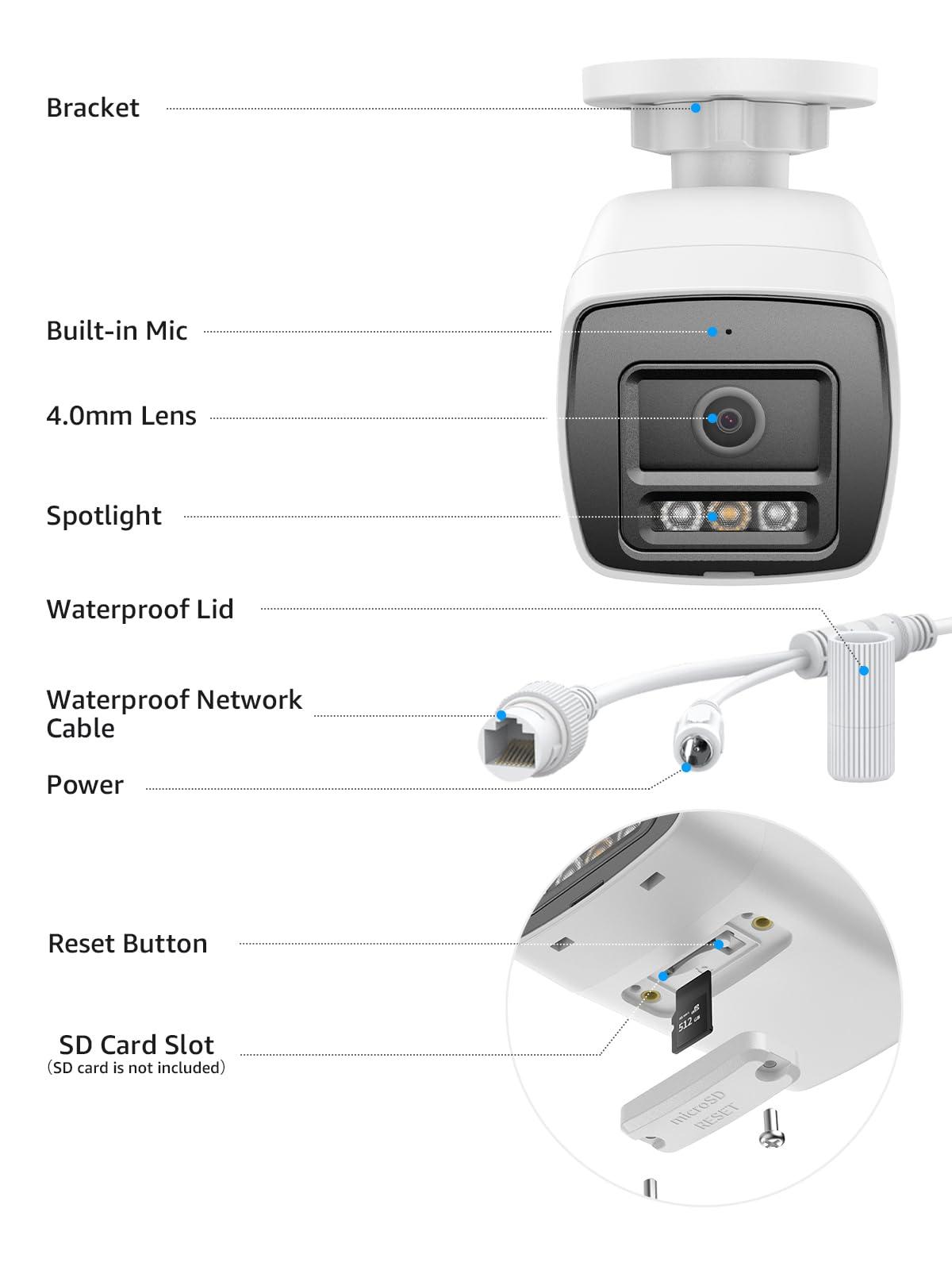ANNKE ANNKE C800 3 Pack PoE 4K Security Camera with AI Human/Vehicle Detection, H.265+ 8MP Outdoor IP Bullet Camera w/Audio Recording, 100ft EXIR 2.0 Night Vision, 120dB WDR, Support Max 512GB TF Card