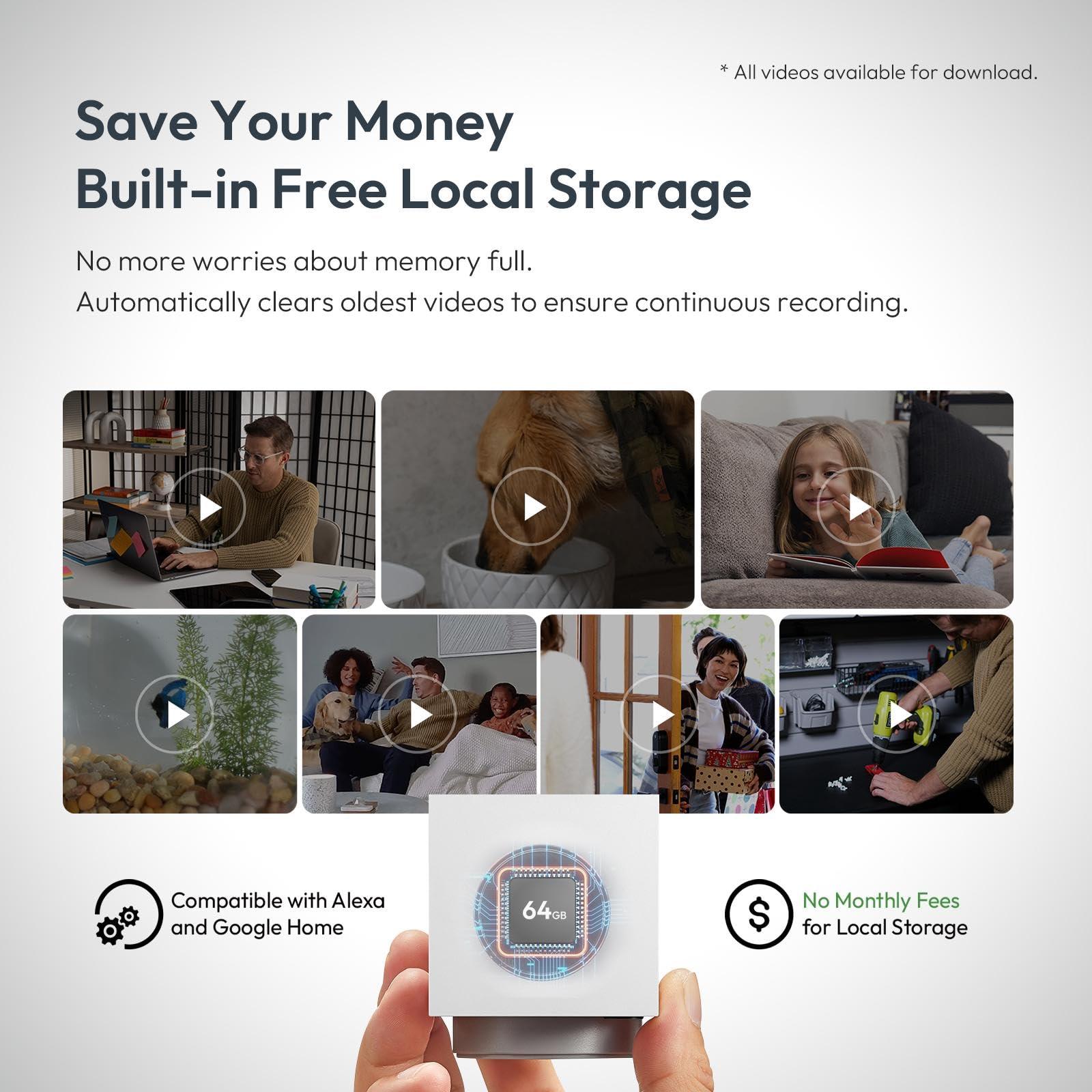 psync psync Genie S 2.7K HD Indoor Security Camera with 6X Zoom, 2-Way Audio, Privacy Protection, Motion Tracking for Baby & Pet, 350 Pan & 135 Tilt, 32GB Local Storage, Compatible with Alexa