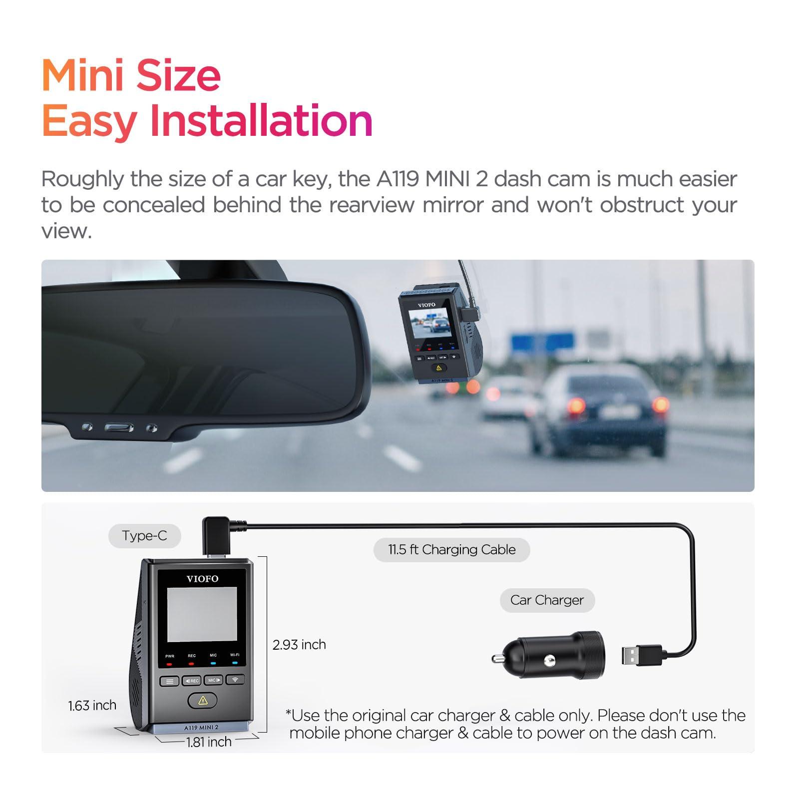 VIOFO Bundle: A119 Mini 2+Remote Control VIOFO Dash Cam A119 Mini 2, STARVIS 2 Sensor, 2K 60fps/HDR 30fps Voice Control Car Dash Camera with 5GHz Wi-Fi GPS, Night Vision 2.0, 24H Parking Mode