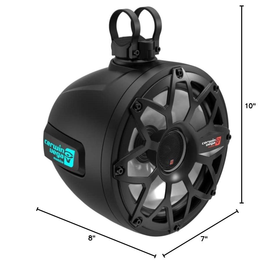 Cerwin Vega Mobile CV Cerwin Vega SH65F4B 6.5 inch 600 Watts 2-Way Pod Speaker System Marine Car Coaxial Speakers with 1 inch Tweeter LED Lighting Black UV Stable Black Pair