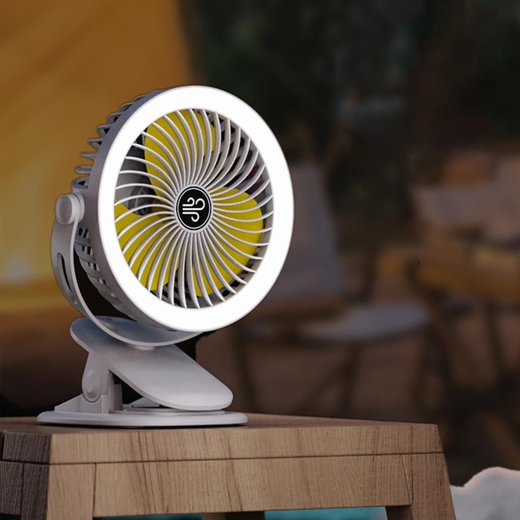 Jesscasday Tent Fan with LED Light Desk Clip Fan 720 Rotations,3 Wind Settings Perfect for Camping, Hiking, and Outdoor Adventures