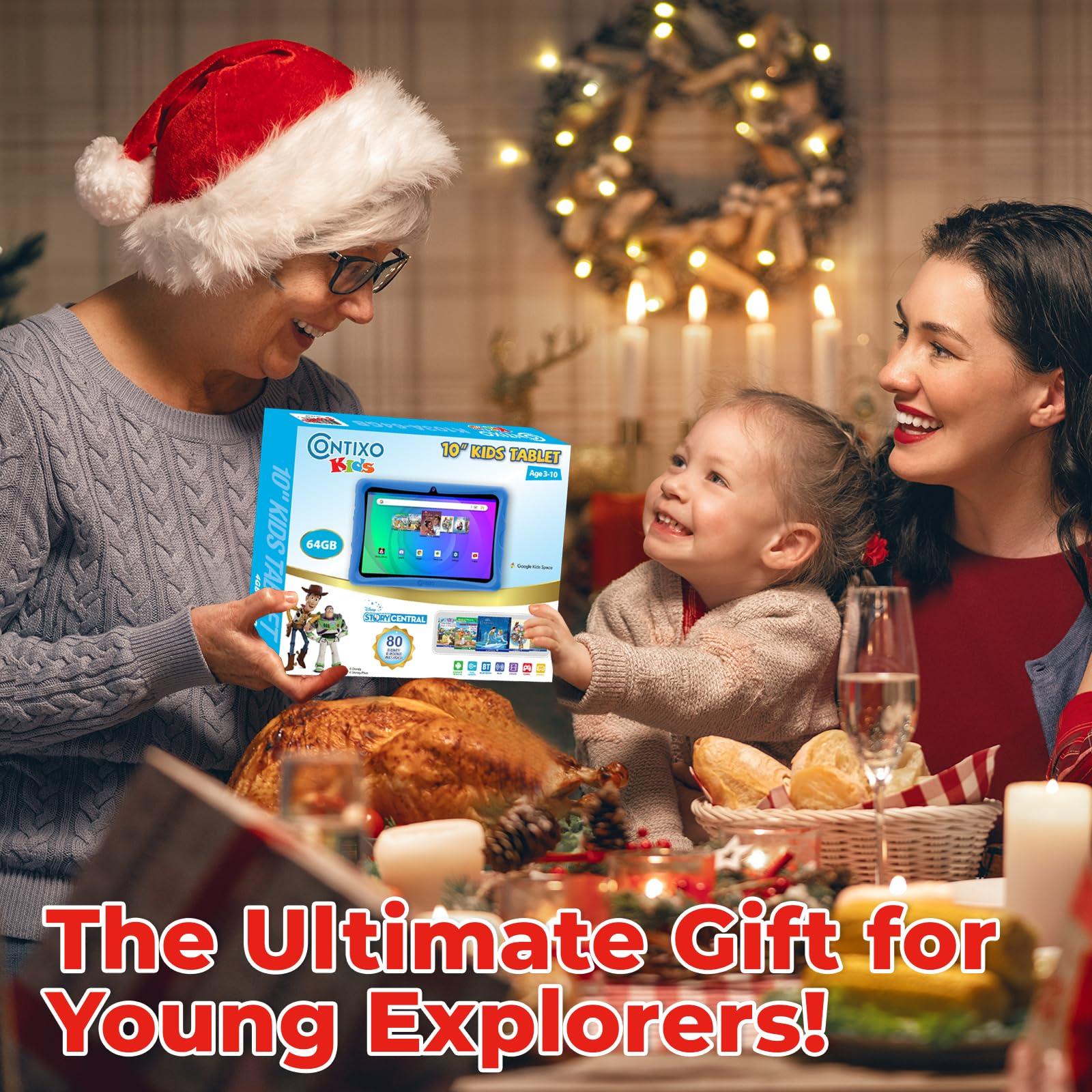 Contixo Contixo K103A Kids Learning Tablet & TB02 10" Protective Sleeve Bag, Toddler Tablet with 80 Disney Storybooks Pre-Installed, Parental Control, Shockproof & Water-Resistant Carrying Case, Blue