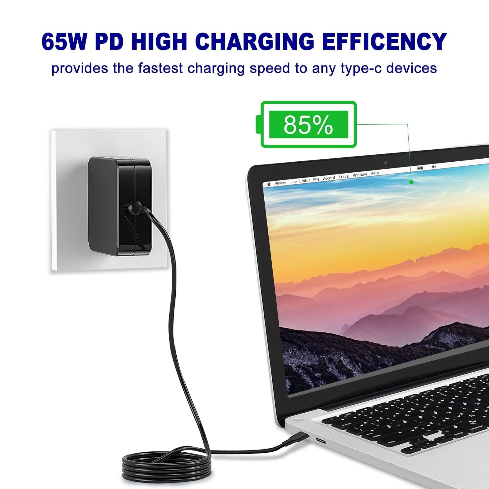 PDUSBSZ 65W USB C Power Adapter, Fiattigear Type C Power PD Wall Fast Charger Compatible with Mac Book Pro, Dell Latitude, Lenovo, Huawei Matebook, HP Spectre, Acer Chromebook and Any Laptops or Smart Phones1