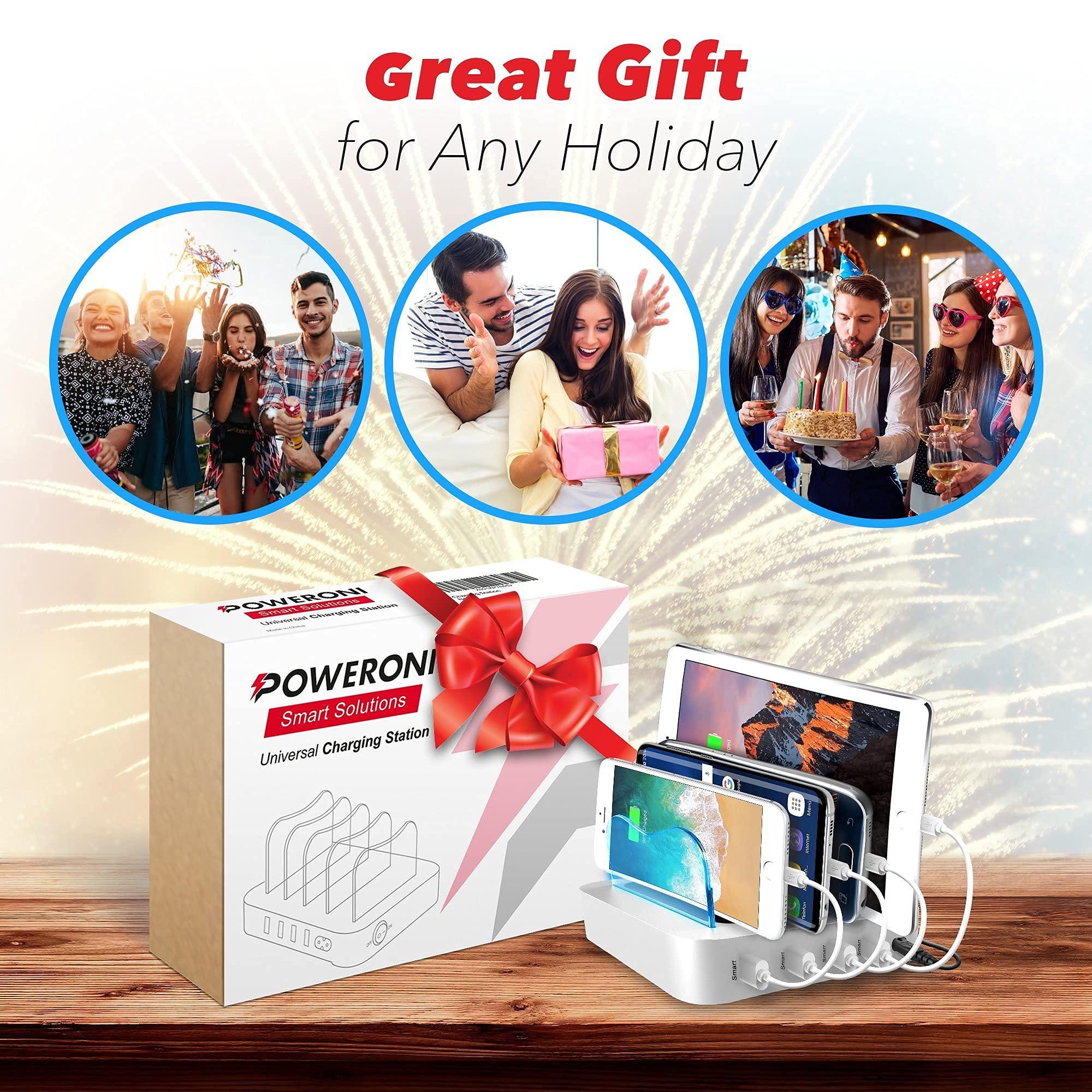 Poweroni Poweroni 4 Port USB Charging Station - Fast Charging Dock for Multiple Devices Apple - Multi Device Charger Station - Compatible with Apple iPad, iPhone, Android, and Tablet - Charging Rack