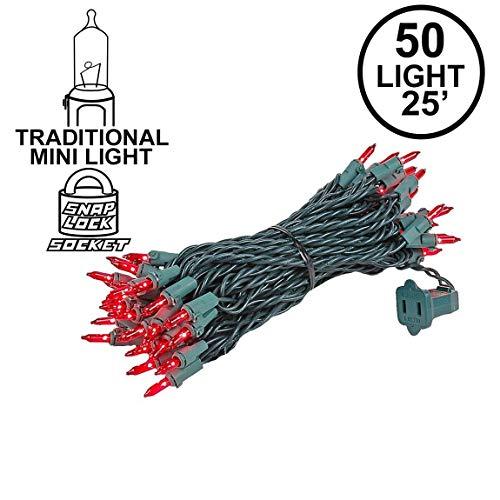 Novelty Lights Novelty Lights 50 Light Red Christmas Mini String Light Set, Green Wire, Indoor/Outdoor UL Listed, 25' Long