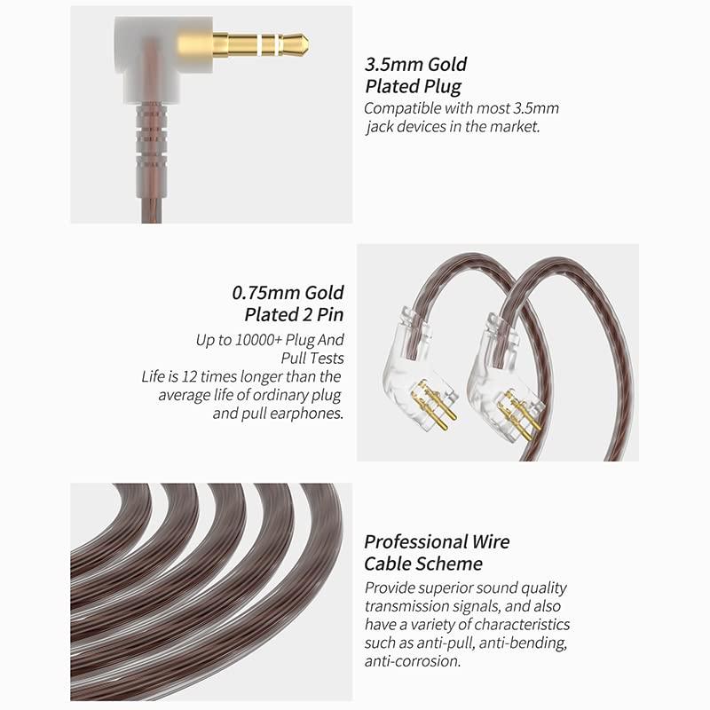 H HIFIHEAR CCA C10 IEMs Headphone 4BA+1DD Hybrid Driver HiFi in-Ear Monitors Earphones with Alloy Faceplace Detachable 2Pin OFC Cable Wired Earbuds for Stage Singer Musicians Audiophile (Matte Black,Without Mic)