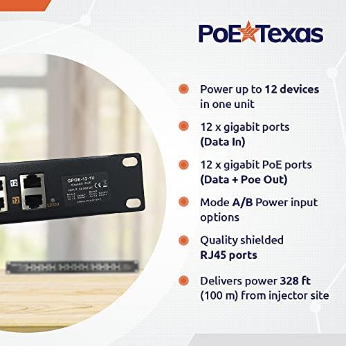 PoE Texas PoE Texas - PoE Injector - 12 Port Gigabit Passive Midspan Injector with 48V 120 Watt UL Power Supply - Power Over Ethernet for 802.3af or at (PoE+) Devices VoIP Phone, WiFi Access Point, IP Camera