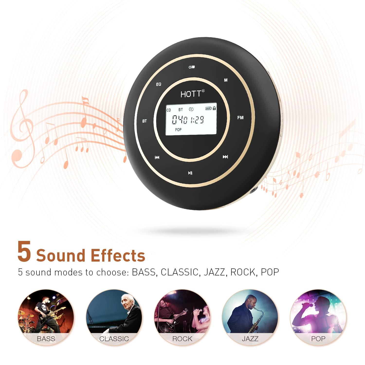 HOTT HOTT C105 Portable CD Player with Larger LCD Display, CD Player Portable for Car with Bluetooth and FM Transmitter, Walkman CD Player with Headphone Jack AUX Cable for Kids Adults - Home Travel
