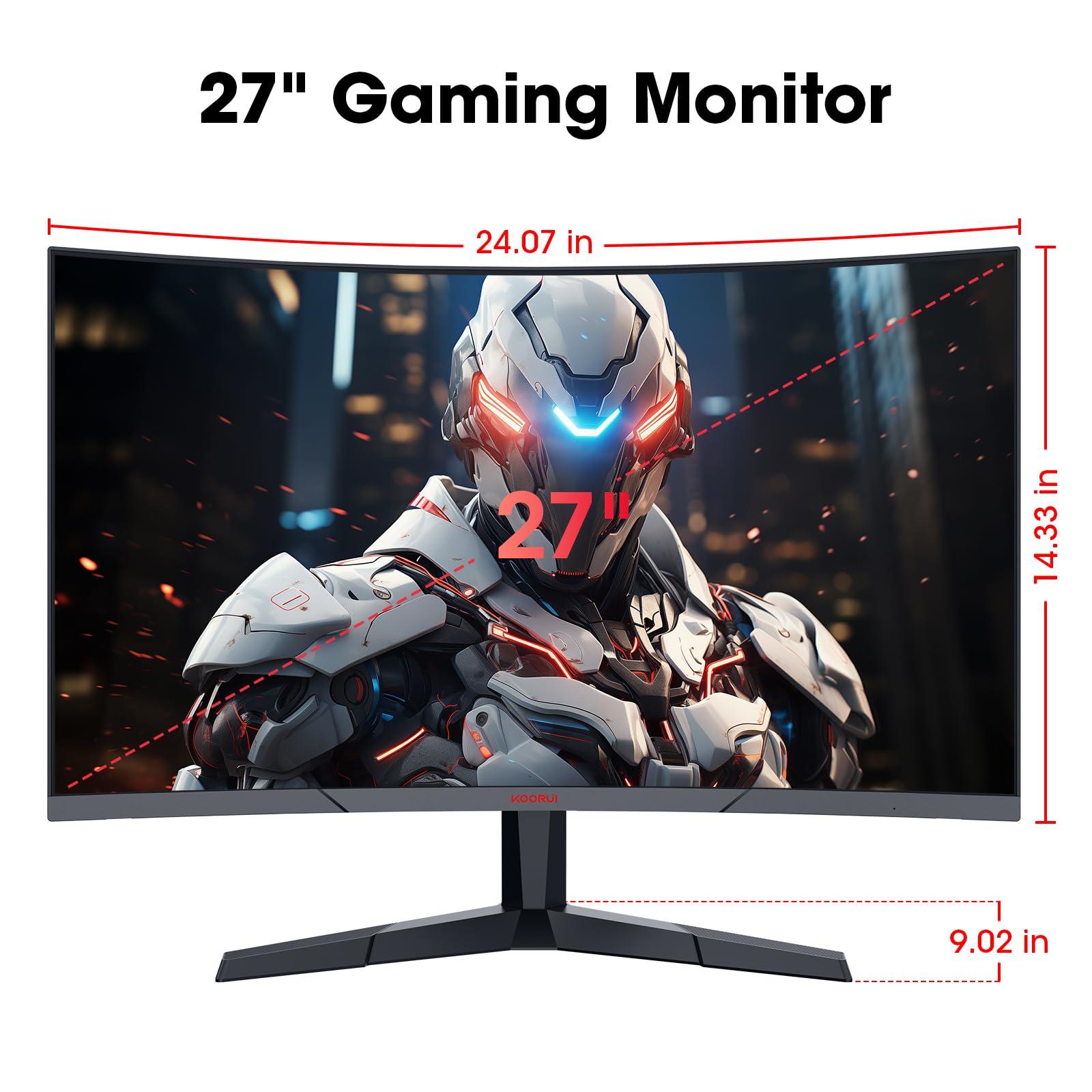 KOORUI KOORUI Curved 27 Inch Gaming Monitor, Full HD 1080p R1500 180Hz VA Computer Monitor, 99% sRGB, Built-in Adaptive Sync, 1 x Display Port 1.2 & 2 x HDMI 2.0, Eye Care, VESA Compatible, Black 27E6CA