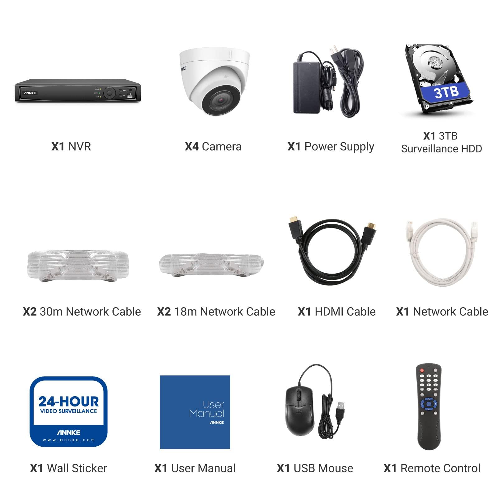 ANNKE ANNKE H800 4K Security Camera System, 8MP 8CH NVR and 4X PoE Turret 4K Cameras Built-in Microphone, IP67 Weatherproof, 120dB WDR & 3D DNR, Smart IR & 100ft EXIR Night Vision(3TB HDD Included)