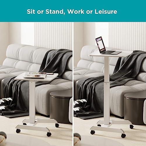 Kantek Kantek Mobile Sit Stand Laptop Computer Desk, Adjustable Height (29.6\" to 44.2\"), Compact 23.6\" W X 20.5\" D Platform, Foot Pedal Control, Steel Frame, White
