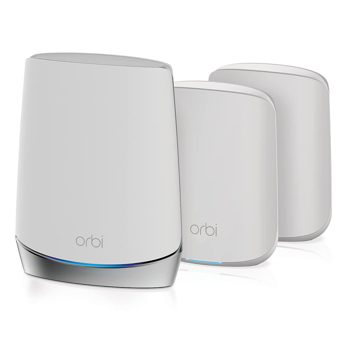 NETGEAR NETGEAR Orbi Whole Home Tri-Band Mesh WiFi 6 System (RBK653) Router with 2 Satellite Extenders, Coverage Up to 6,000 Square Feet, 40 Devices, AX3000 (Up to 3Gbps)