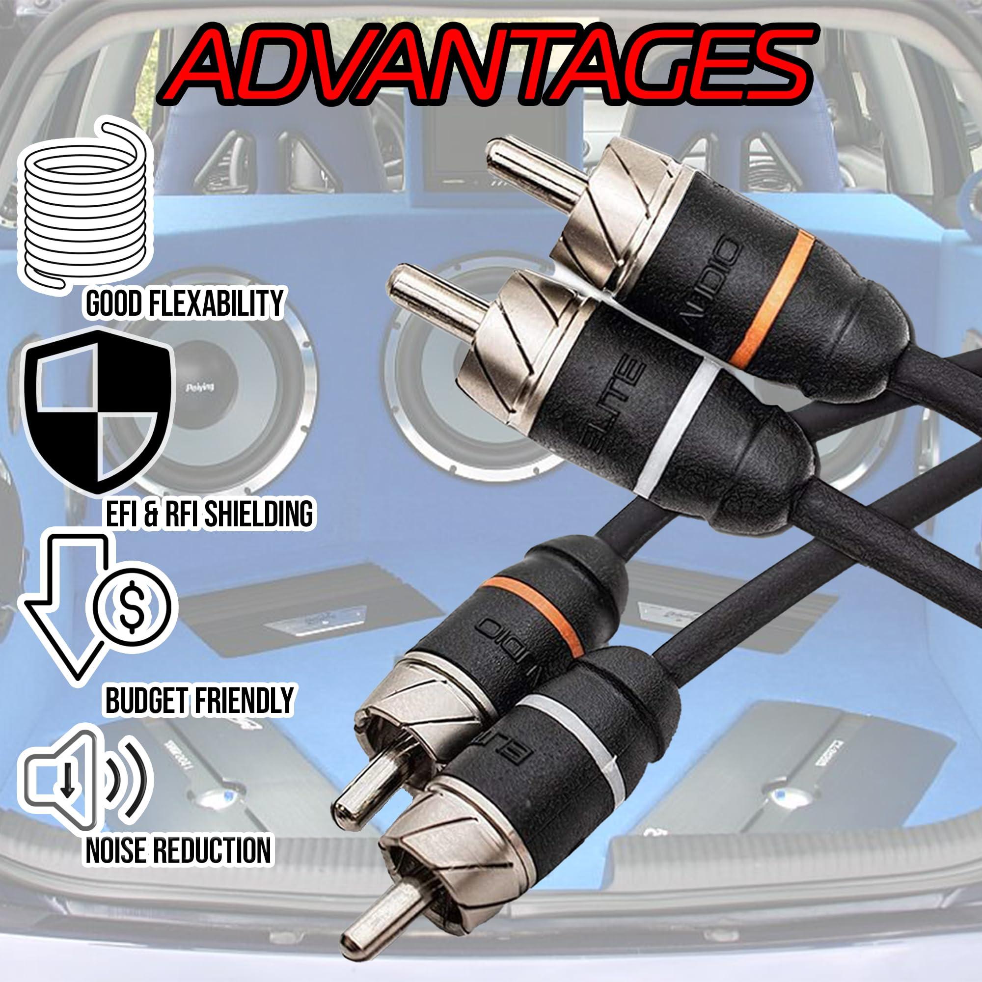 Elite Audio Elite Audio, EA-PRM415 + EA-PRM1.5, RCA Cable Bundle, 100 Percent OFC Copper Cable, Shielded and Twisted Wire, Male to Male Brass Connectors, 15 Feet 4-Channel and 1.5 Feet 2-Channel Pack